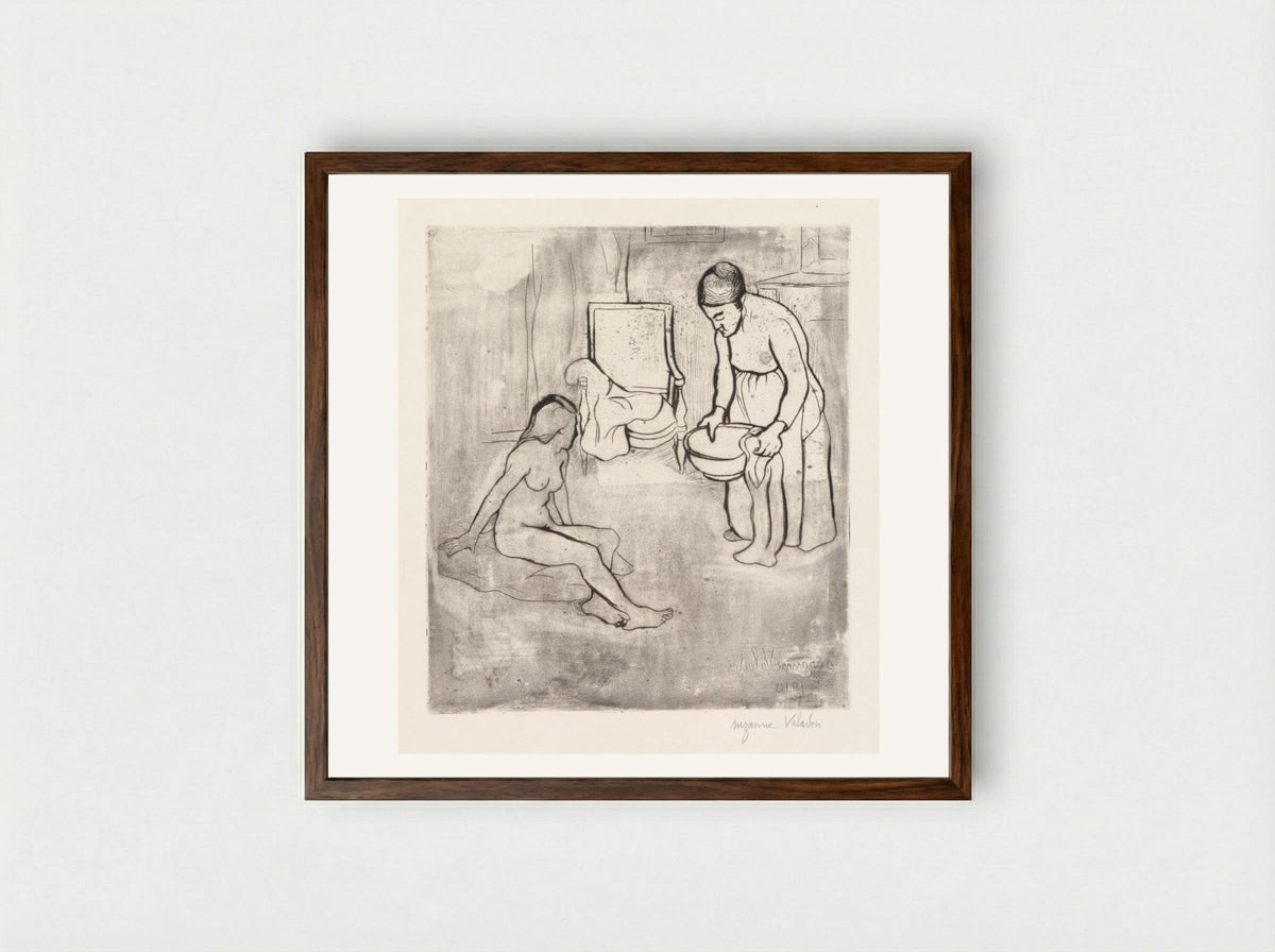 Grandmother with Louise, Nude Seated on the Floor - Suzanne Valadon - Framed Print Dark Wood
