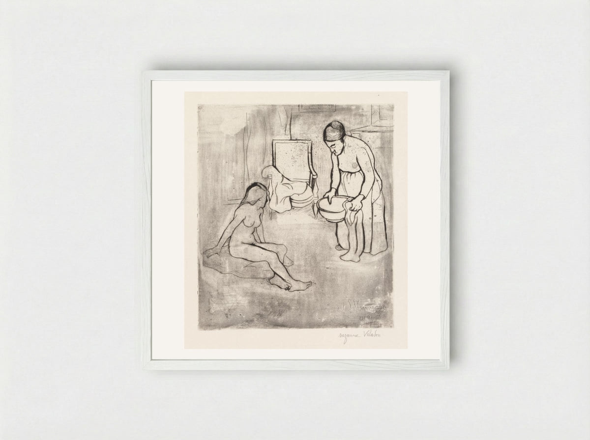 Grandmother with Louise, Nude Seated on the Floor - Suzanne Valadon - Framed Print White