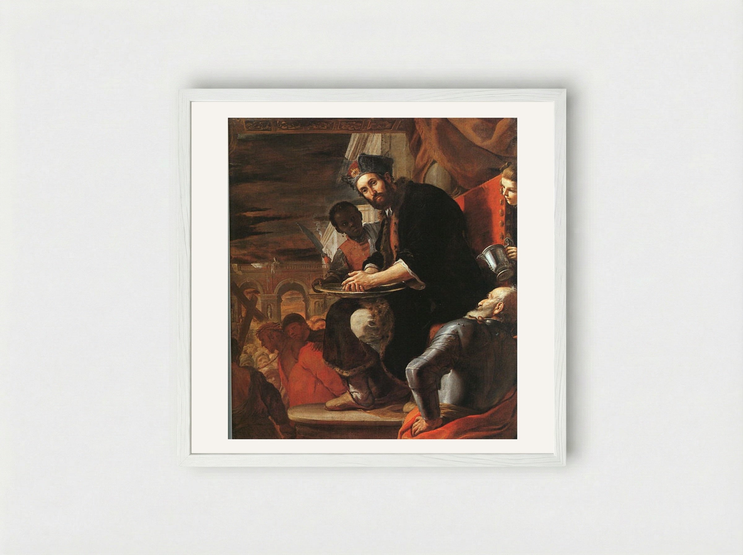 Pilate Washing His Hands - Mattia Preti - Framed Print White