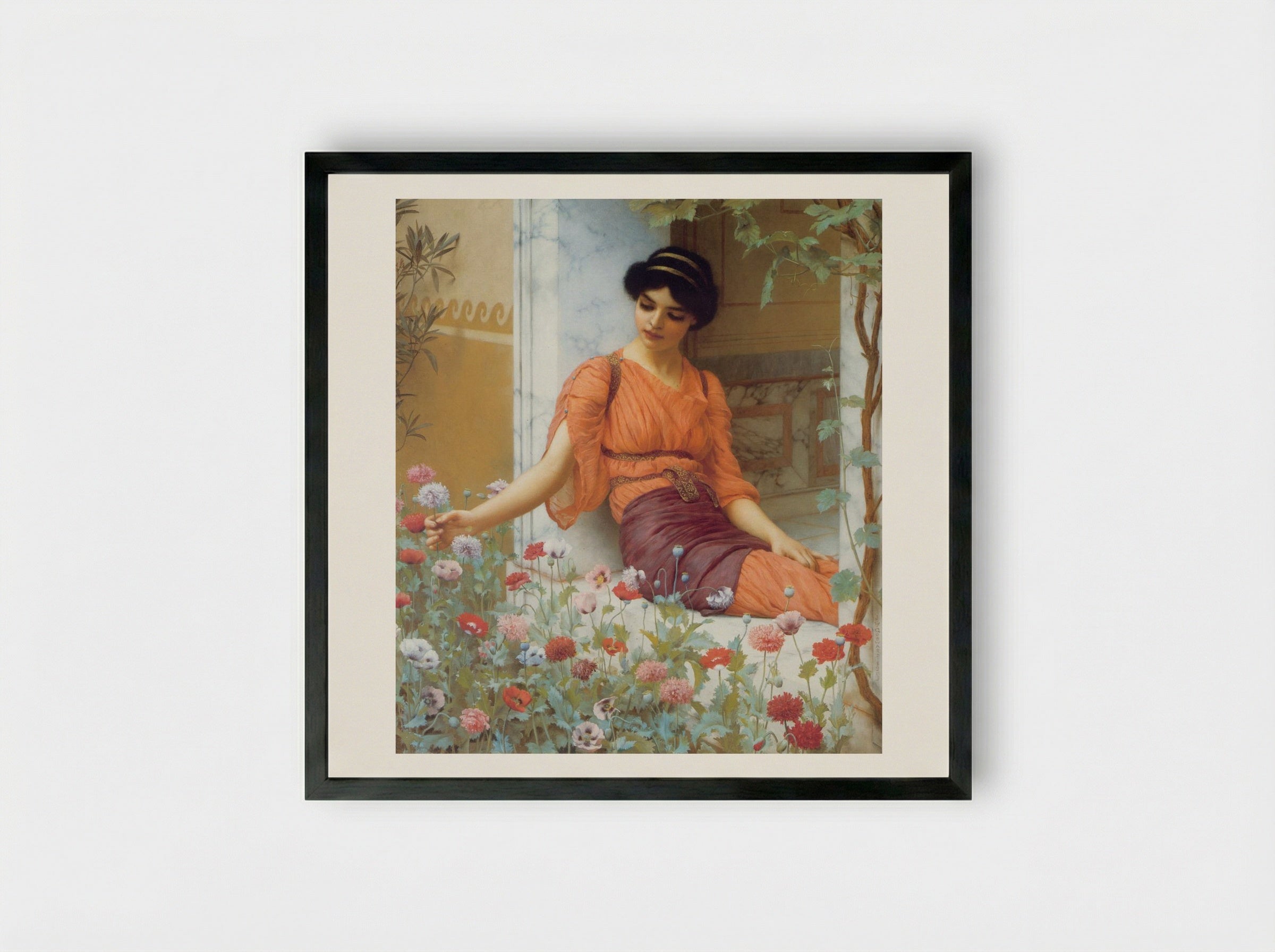 Summer Flowers - John William Godward - Framed Print Black