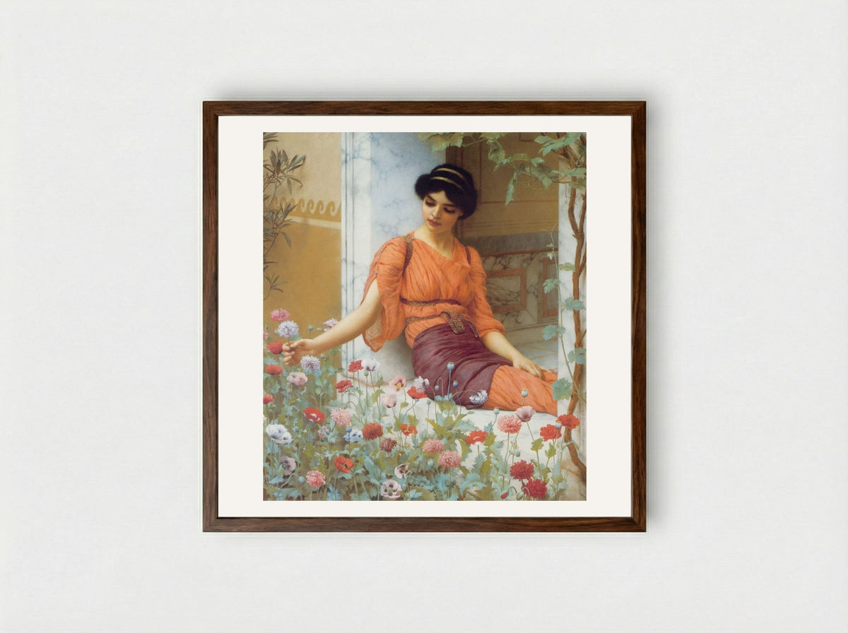 Summer Flowers - John William Godward - Framed Print Dark Wood