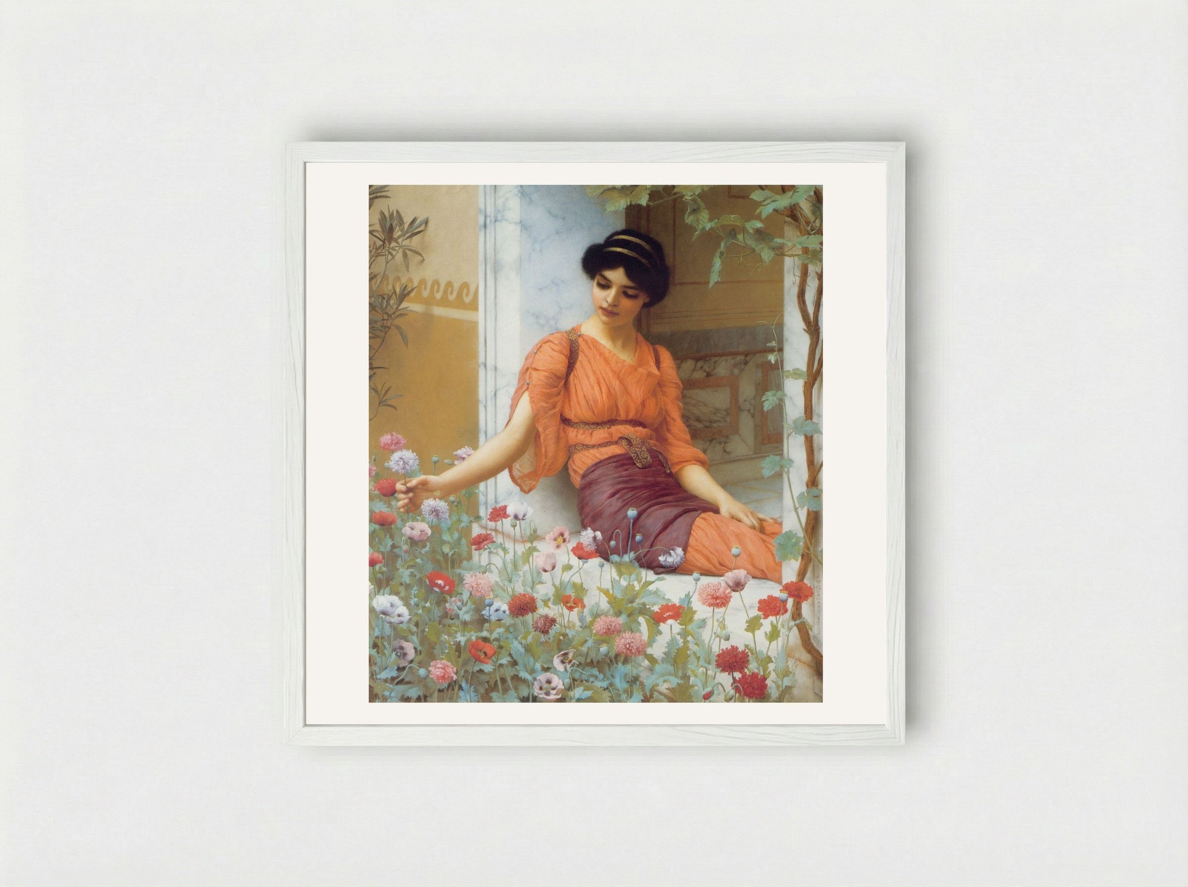 Summer Flowers - John William Godward - Framed Print White