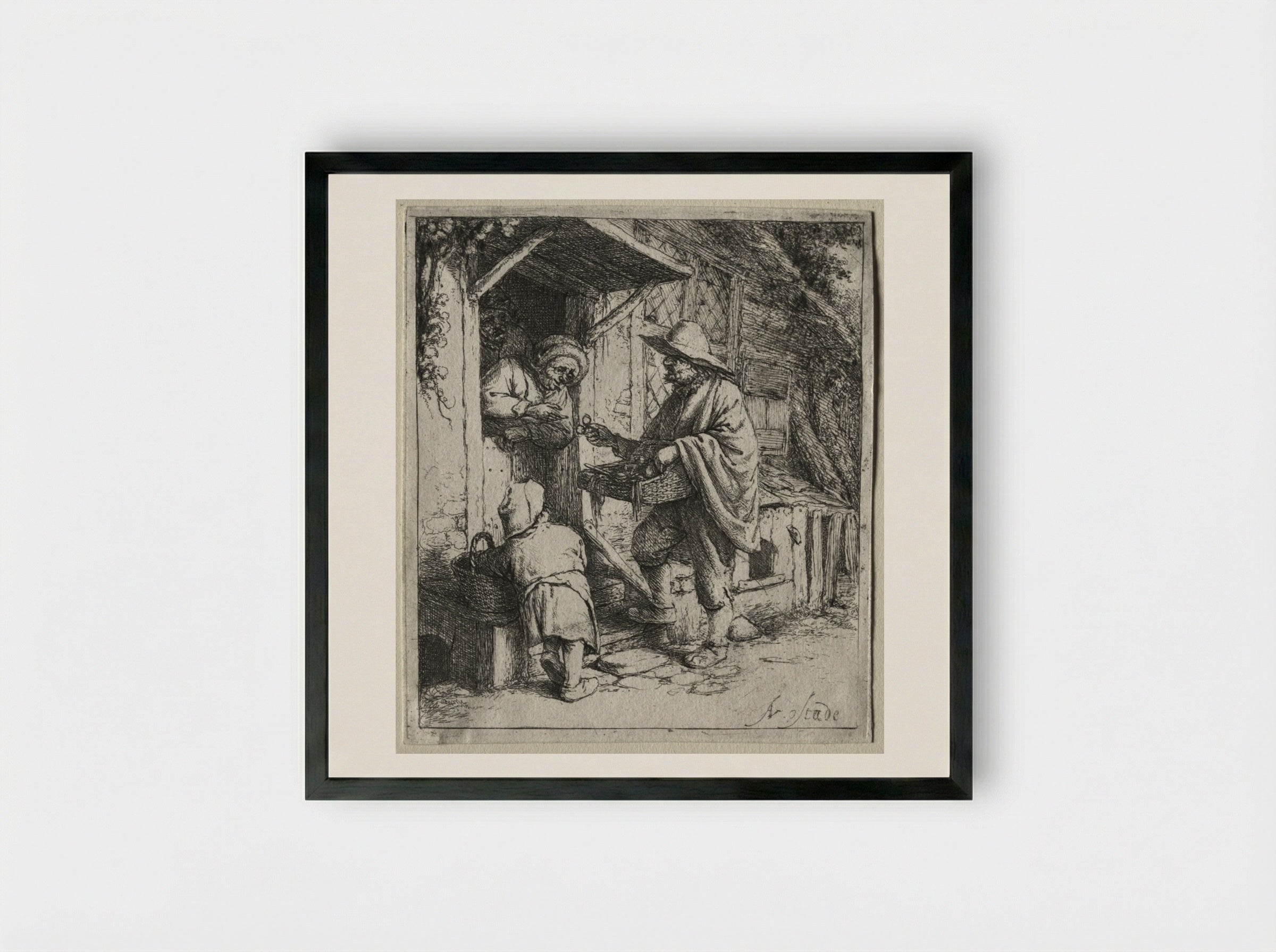 The Spectacle Seller - Adriaen van Ostade - Framed Print Black