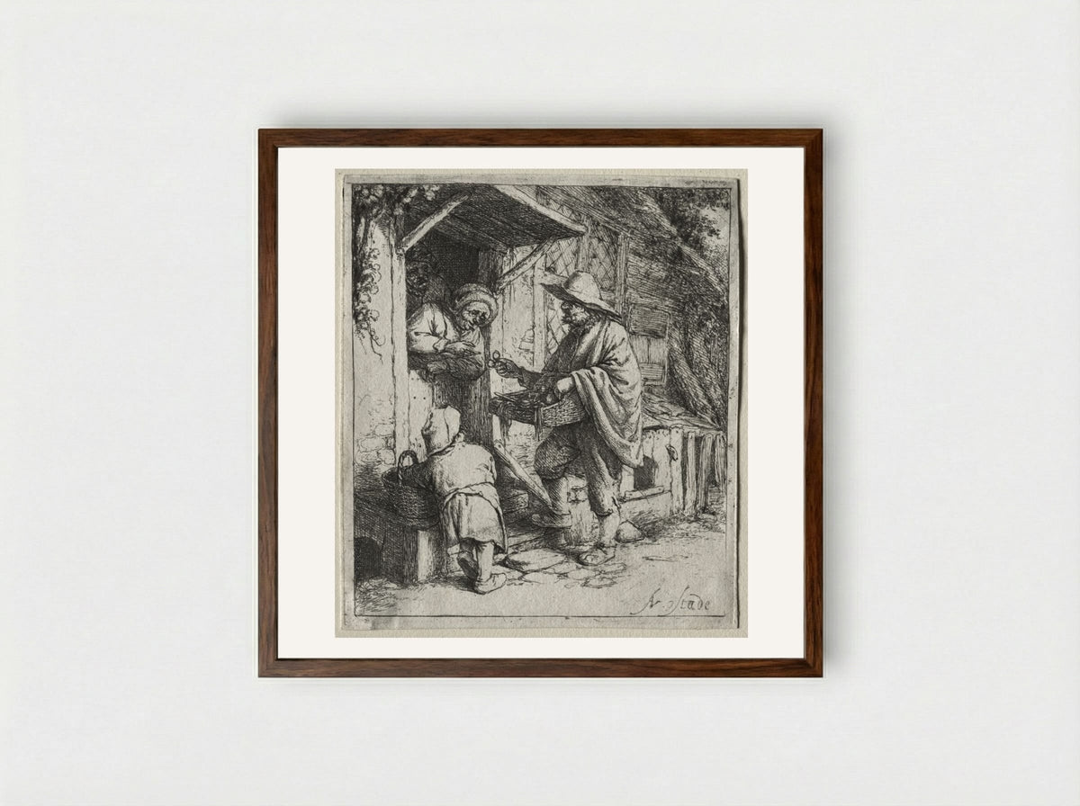 The Spectacle Seller - Adriaen van Ostade - Framed Print Dark Wood