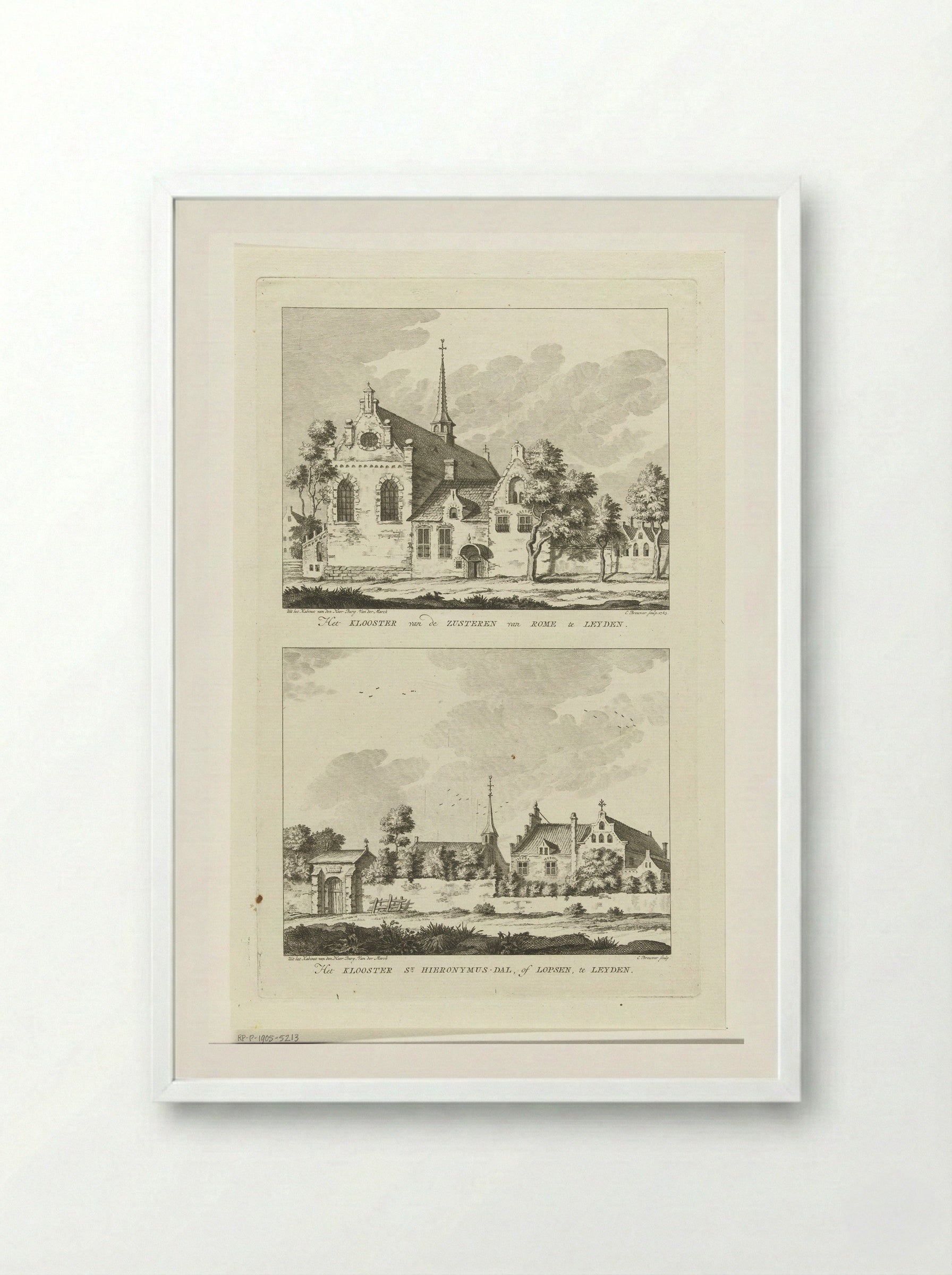 Twee gezichten op kloosters te Leiden - Cornelis Brouwer - Framed Print White