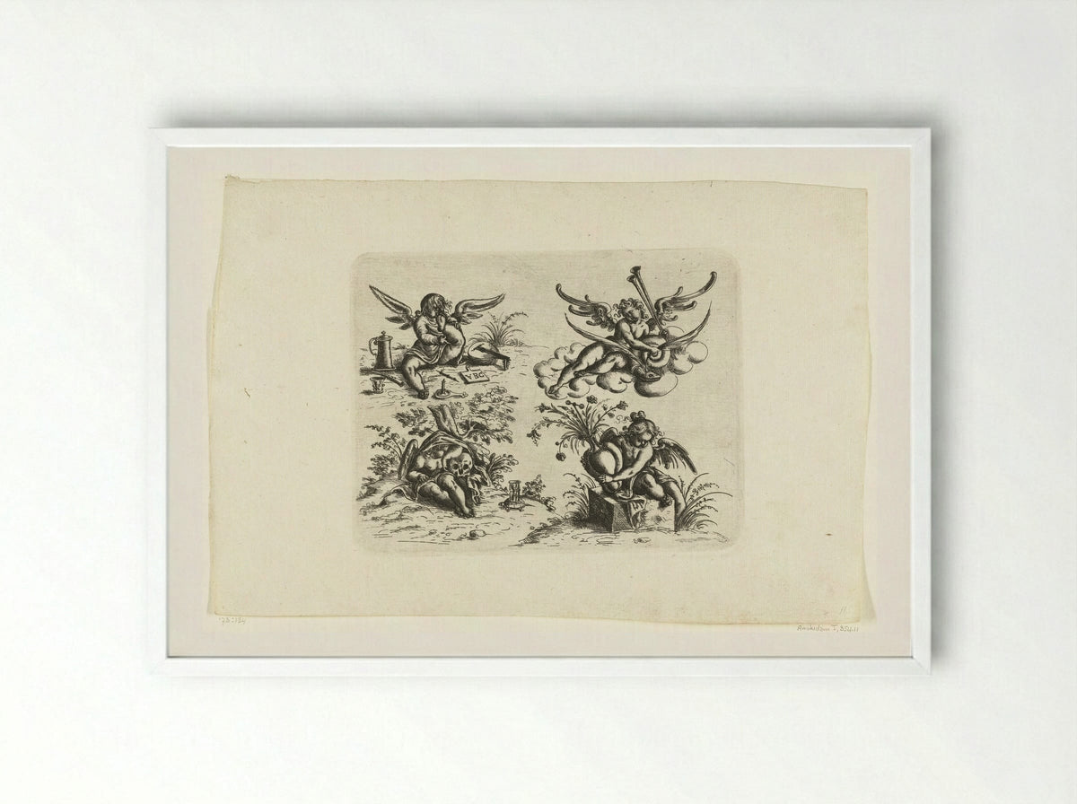 Vier putti - Christoph Jamnitzer - Framed Print White