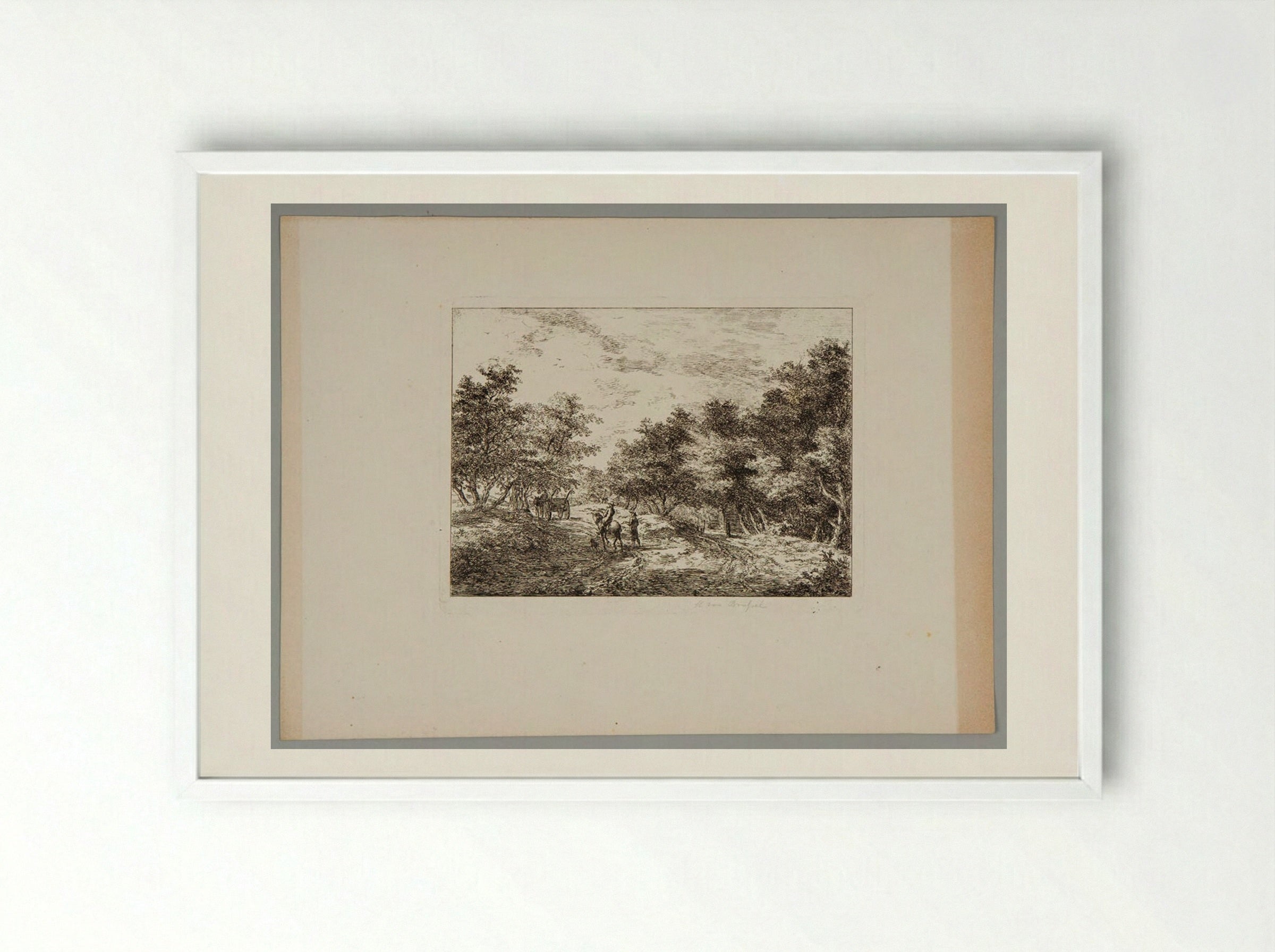 Untitled (Wooded Path with Figures) - Hermanus van Brussel - Framed Print White