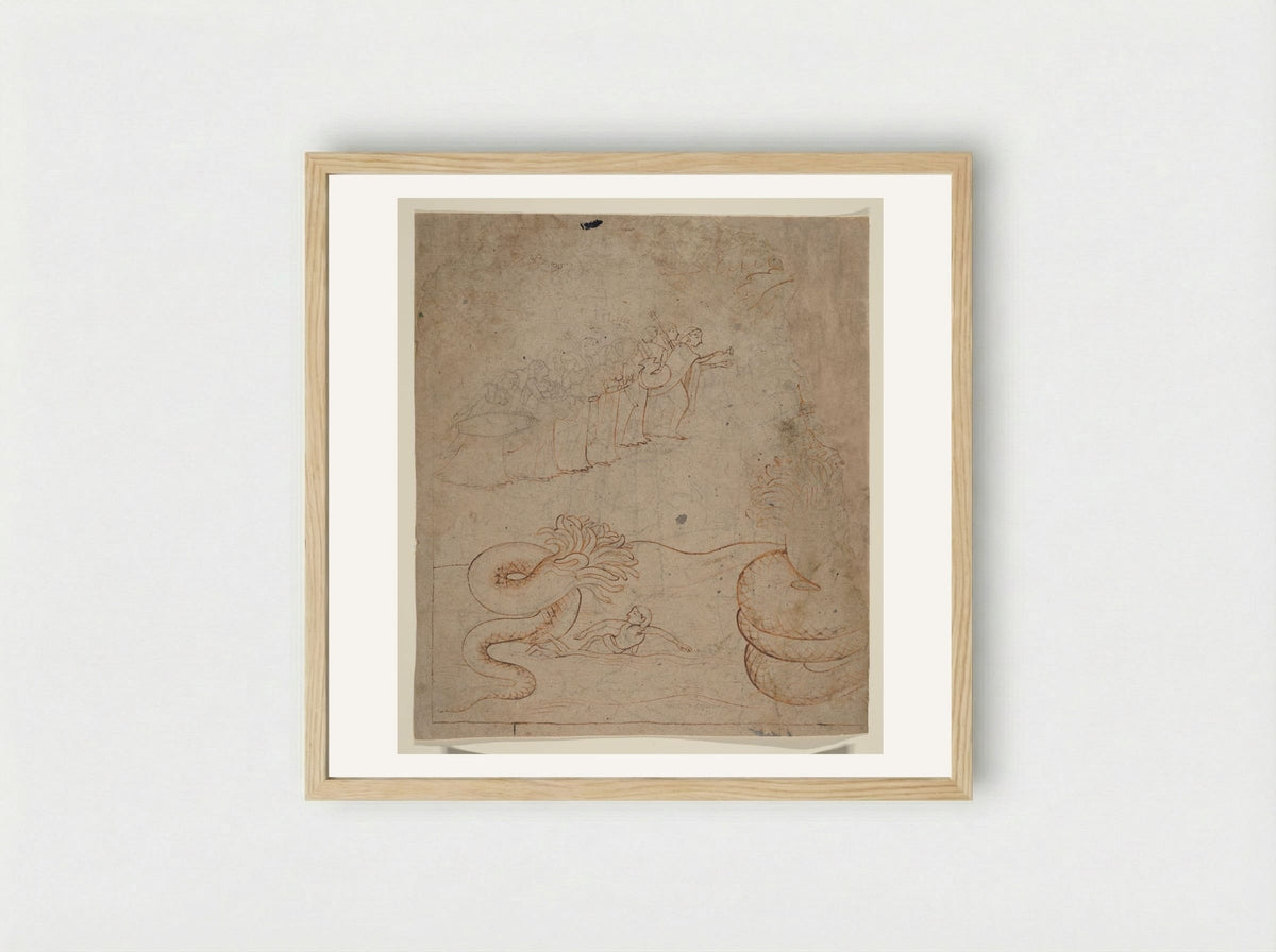 Krishna Subdues the Serpent Kaliya in the Yamuna River - Nainsukh - Framed Print Wood