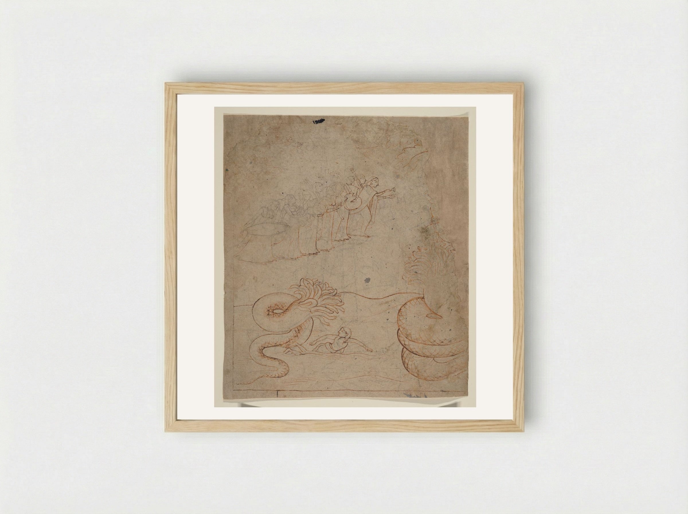 Krishna Subdues the Serpent Kaliya in the Yamuna River - Nainsukh - Framed Print Wood