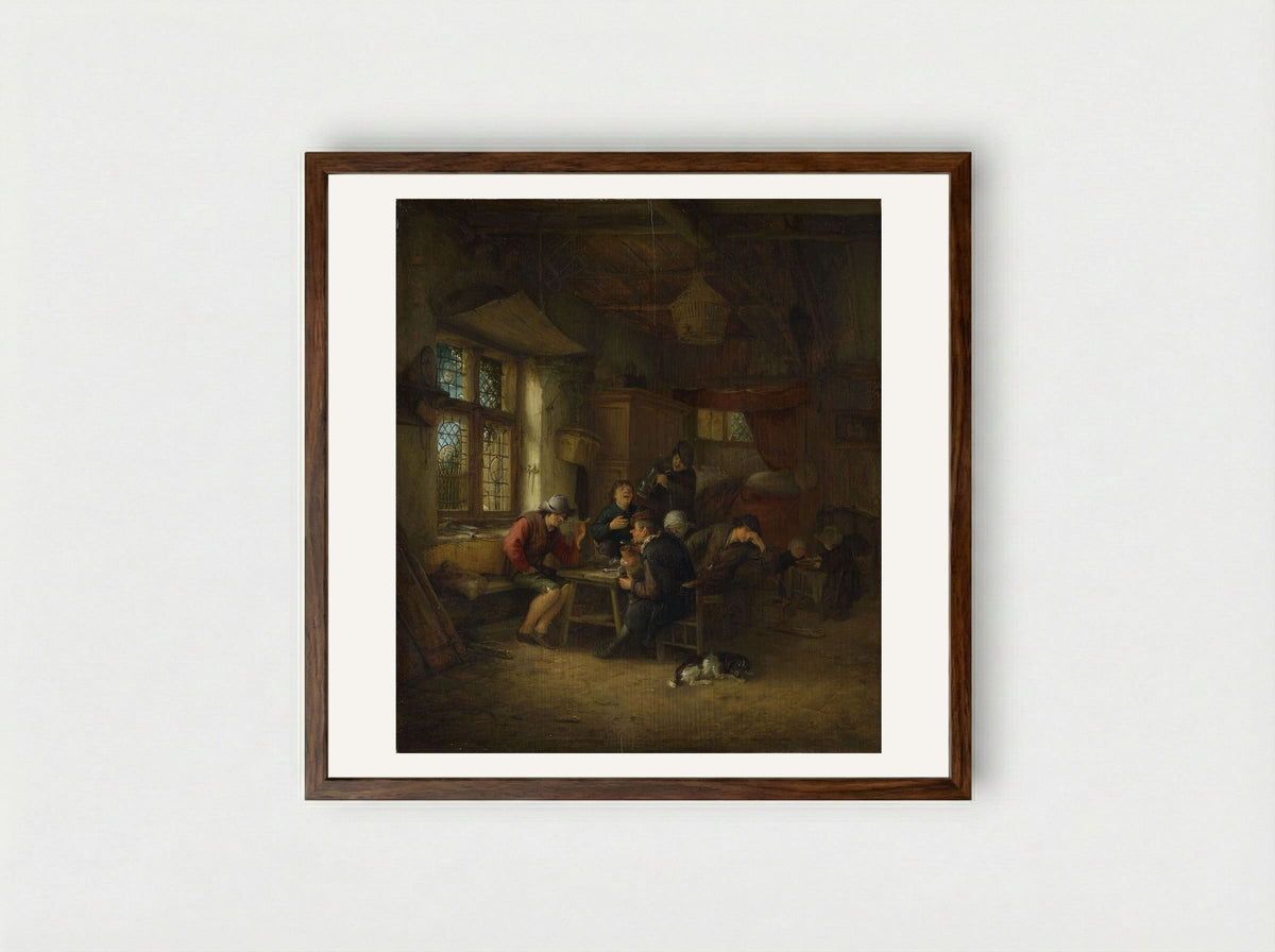 Interior of a Tavern - Adriaen van Ostade - Framed Print Dark Wood