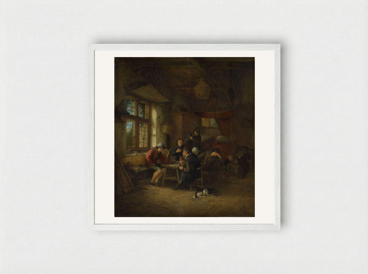 Interior of a Tavern - Adriaen van Ostade - Framed Print White