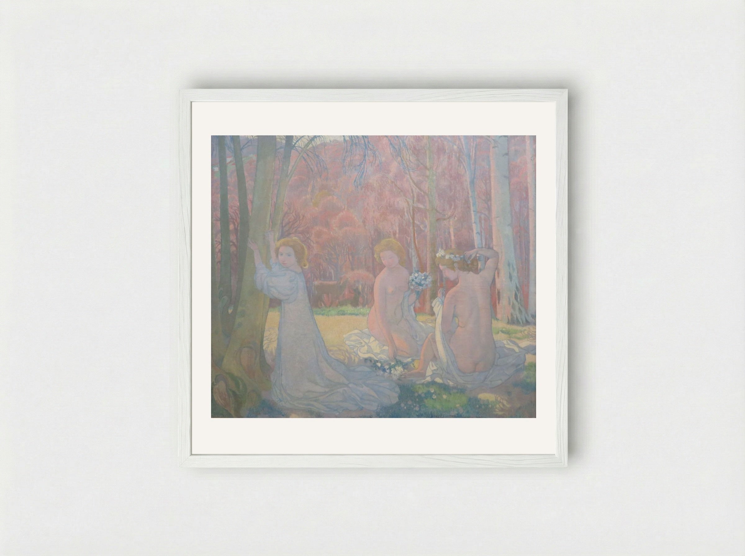 Figures In A Spring Landscape - Maurice Denis - Framed Print White