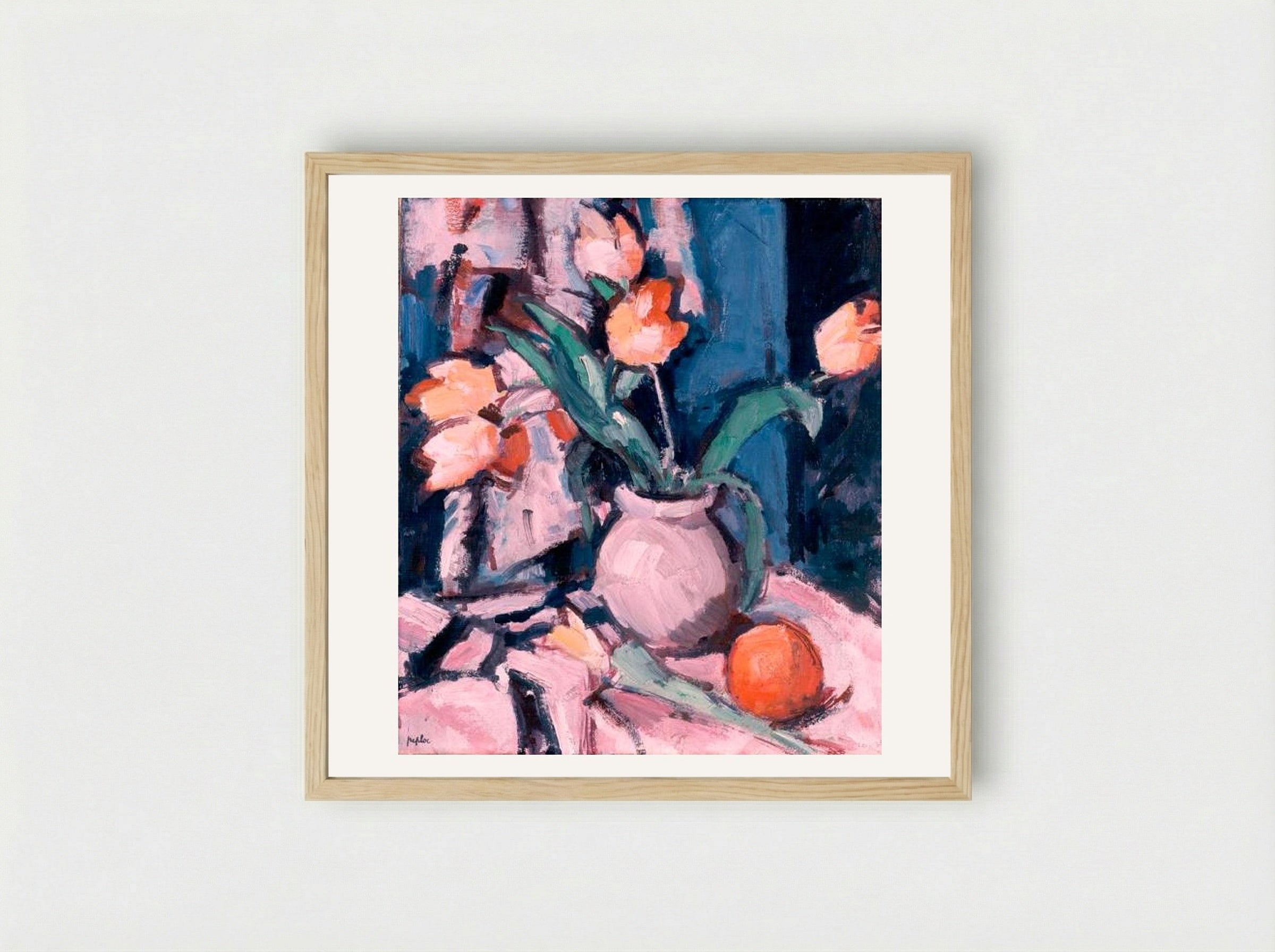 Tulips in a Brown Jar - Samuel Peploe - Framed Print Wood