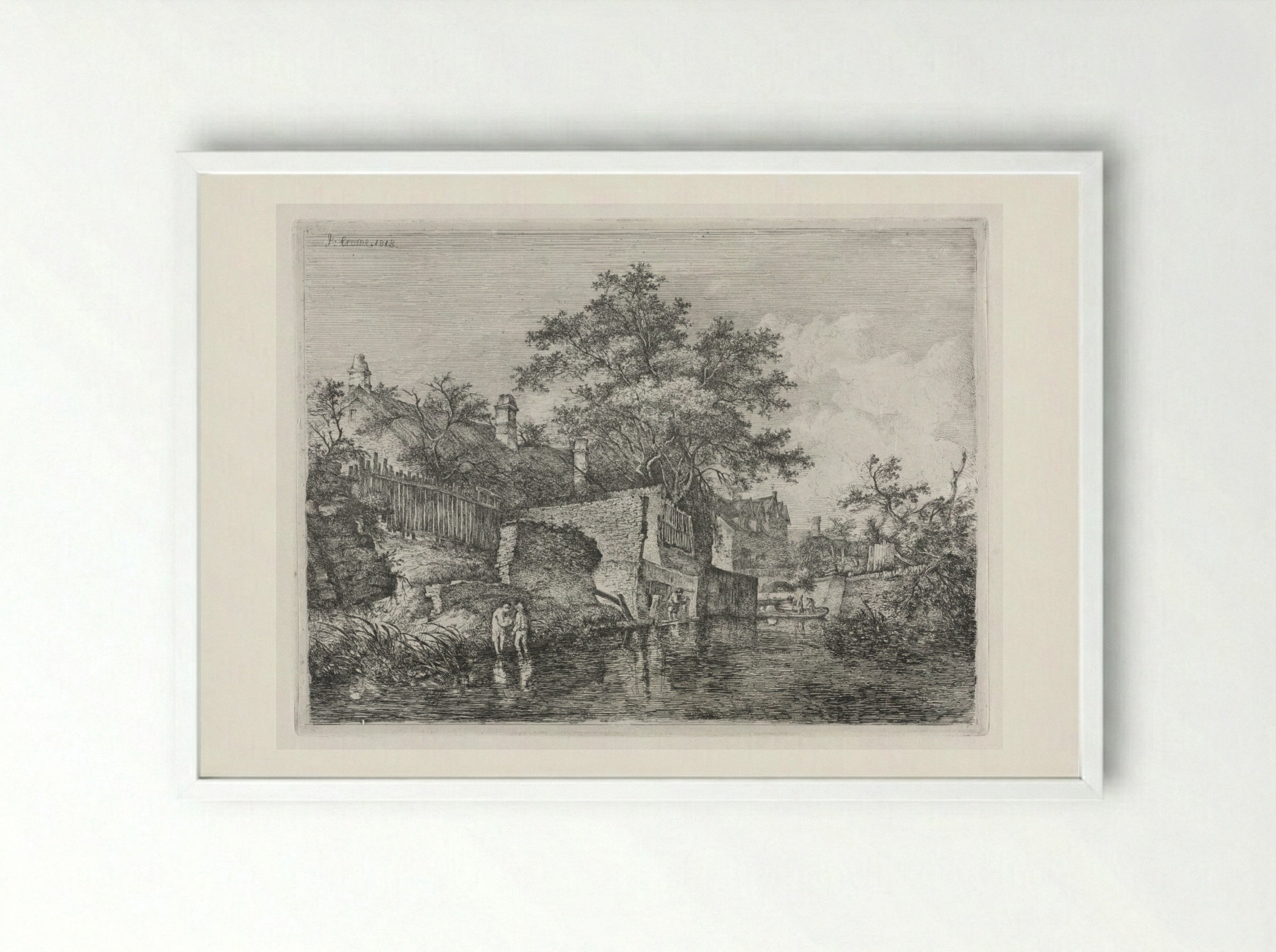 Front of the New Mills - John Crome - Framed Print White
