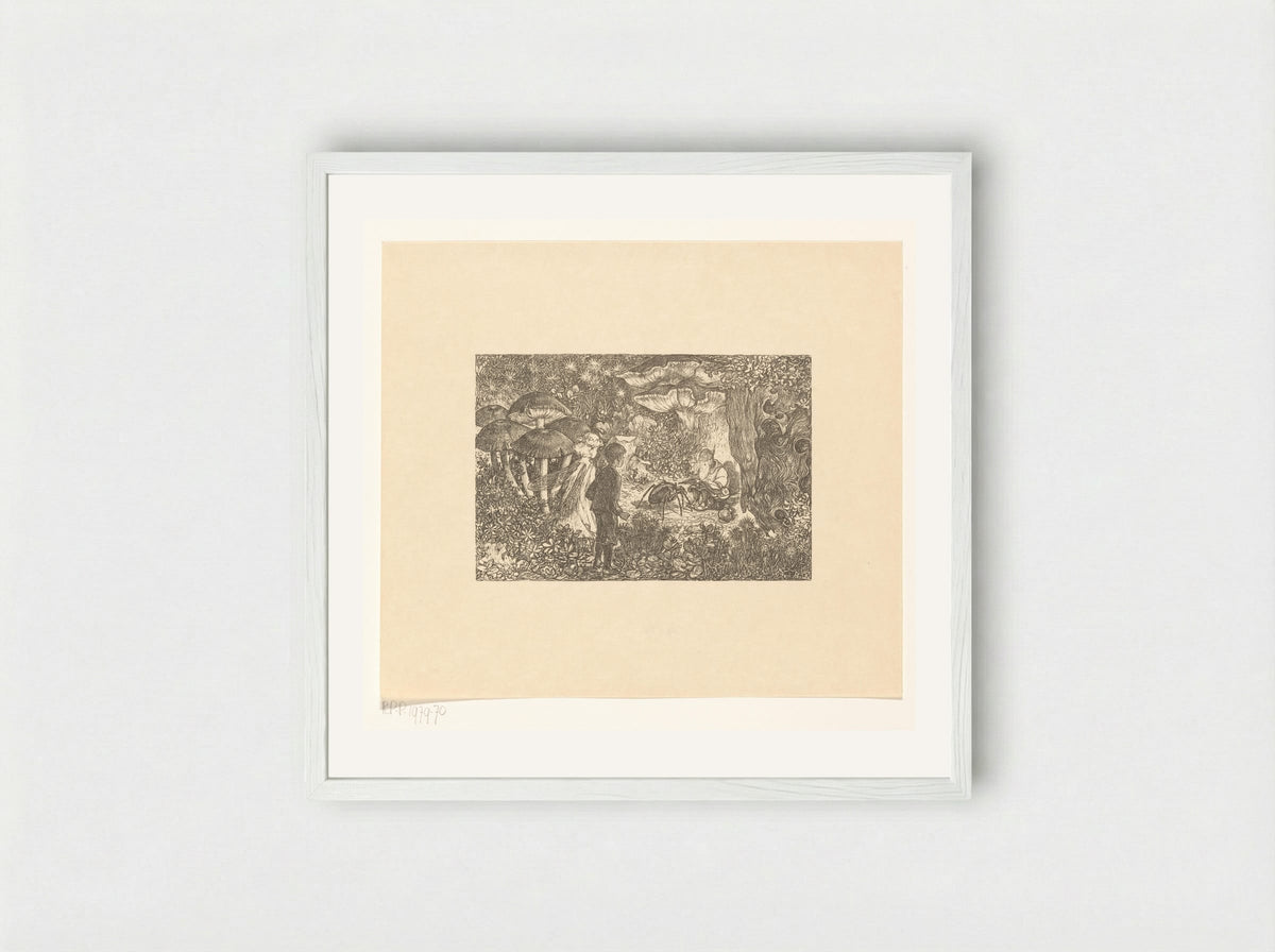 Johannes en Windekind op bezoek bij de kabouter Wistik - Edzard Koning - Framed Print White