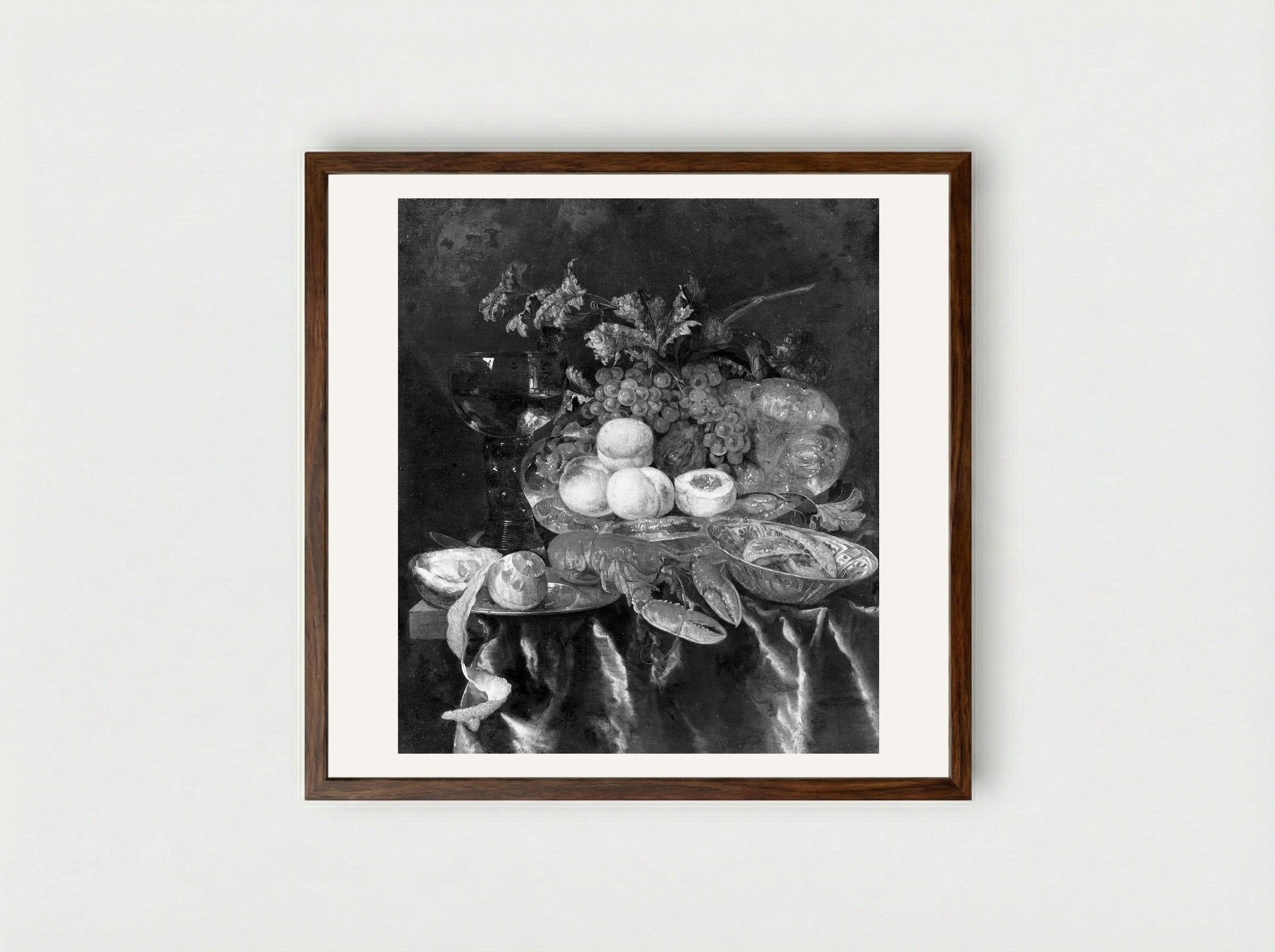 Still Life with Lobster and Fruit - Abraham van Beyeren - Framed Print Dark Wood