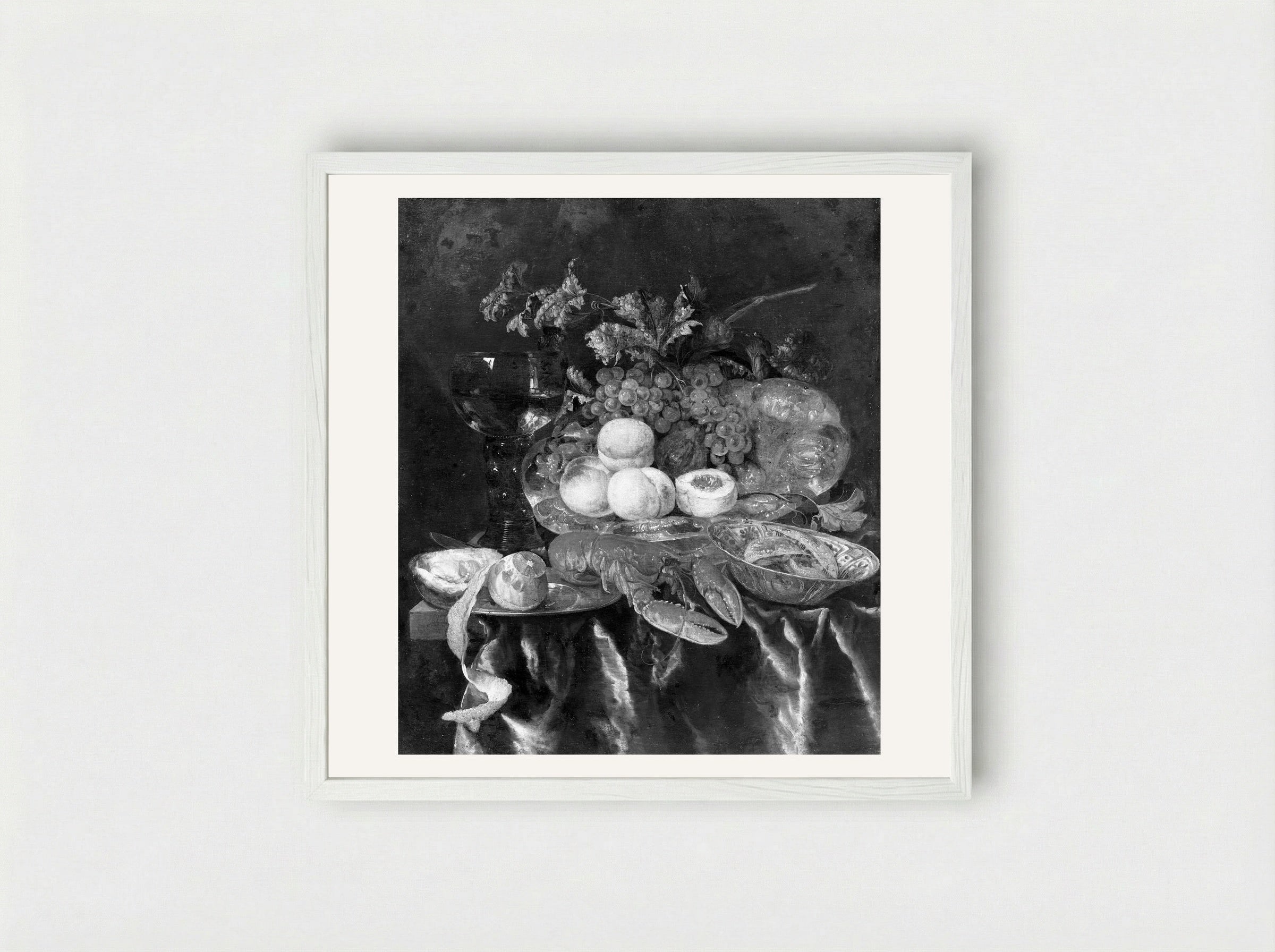 Still Life with Lobster and Fruit - Abraham van Beyeren - Framed Print White