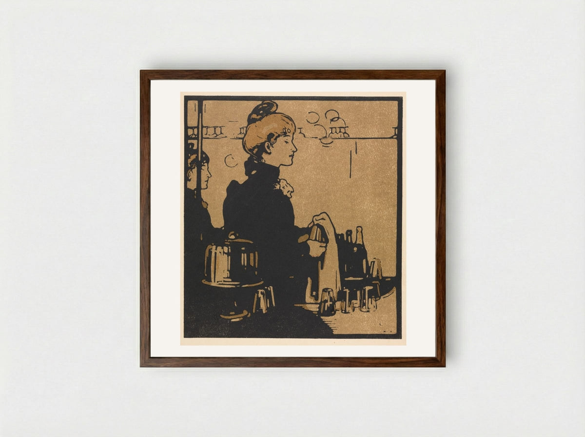 London Types: Barmaid - William Nicholson - Framed Print Dark Wood