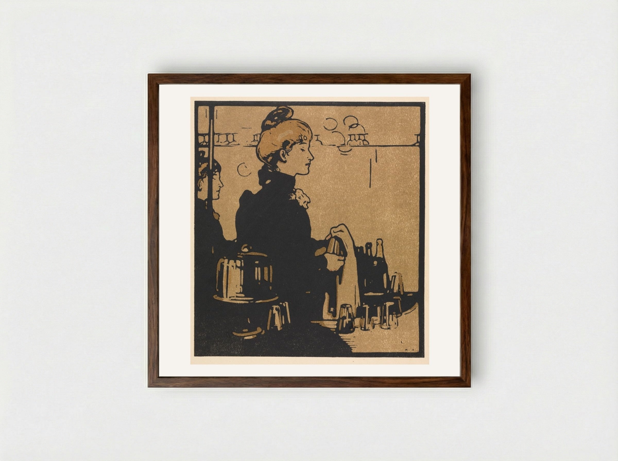 London Types: Barmaid - William Nicholson - Framed Print Dark Wood