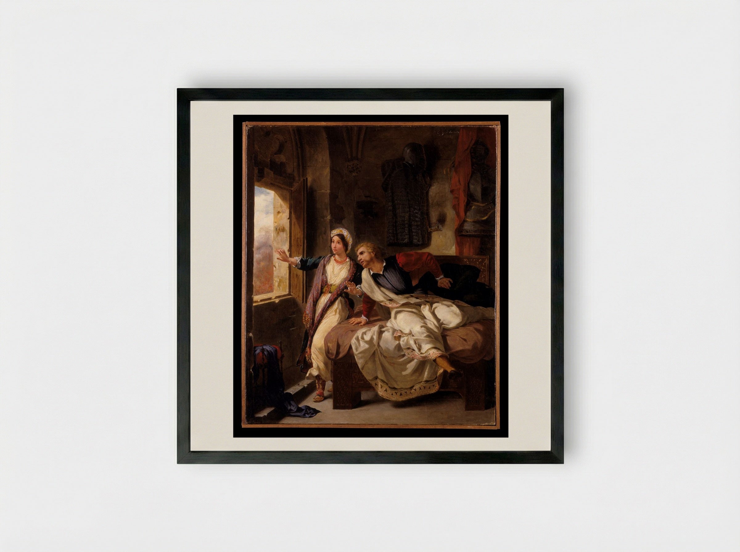 Rebecca and the Wounded Ivanhoe - Eugène Delacroix - Framed Print Black