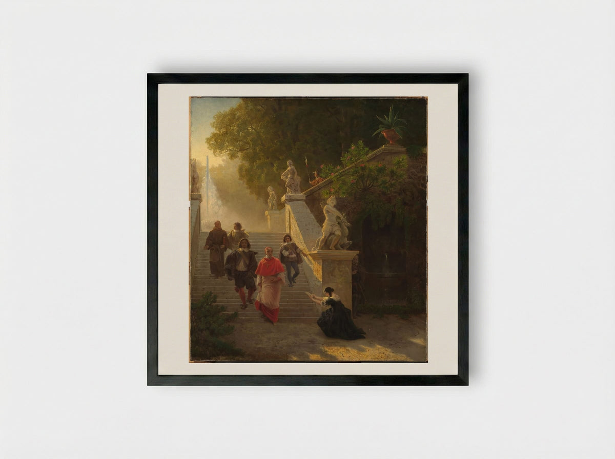 A Cardinal and his Entourage in a Park - Emanuel Gottlieb Leutze - Framed Print Black