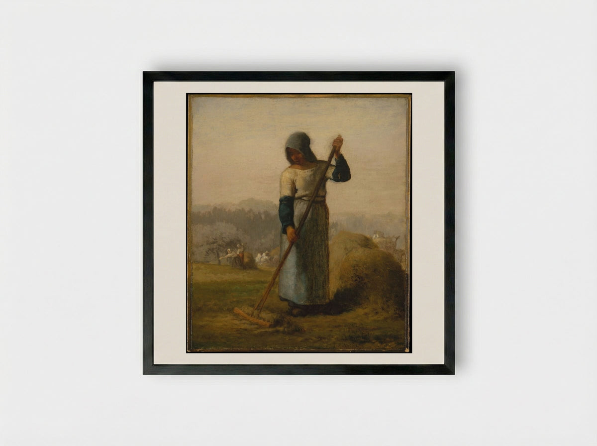 Woman with a Rake - Jean-François Millet - Framed Print Black