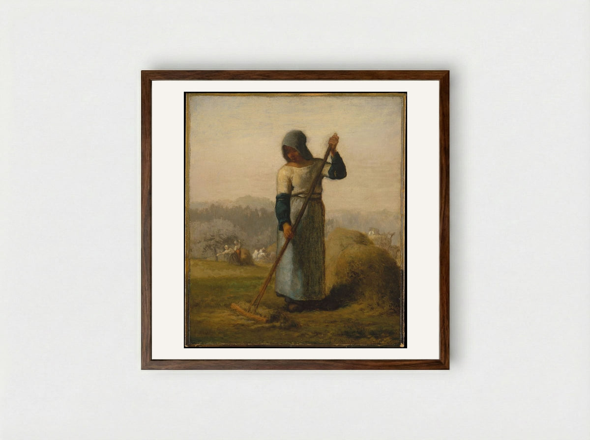 Woman with a Rake - Jean-François Millet - Framed Print Dark Wood