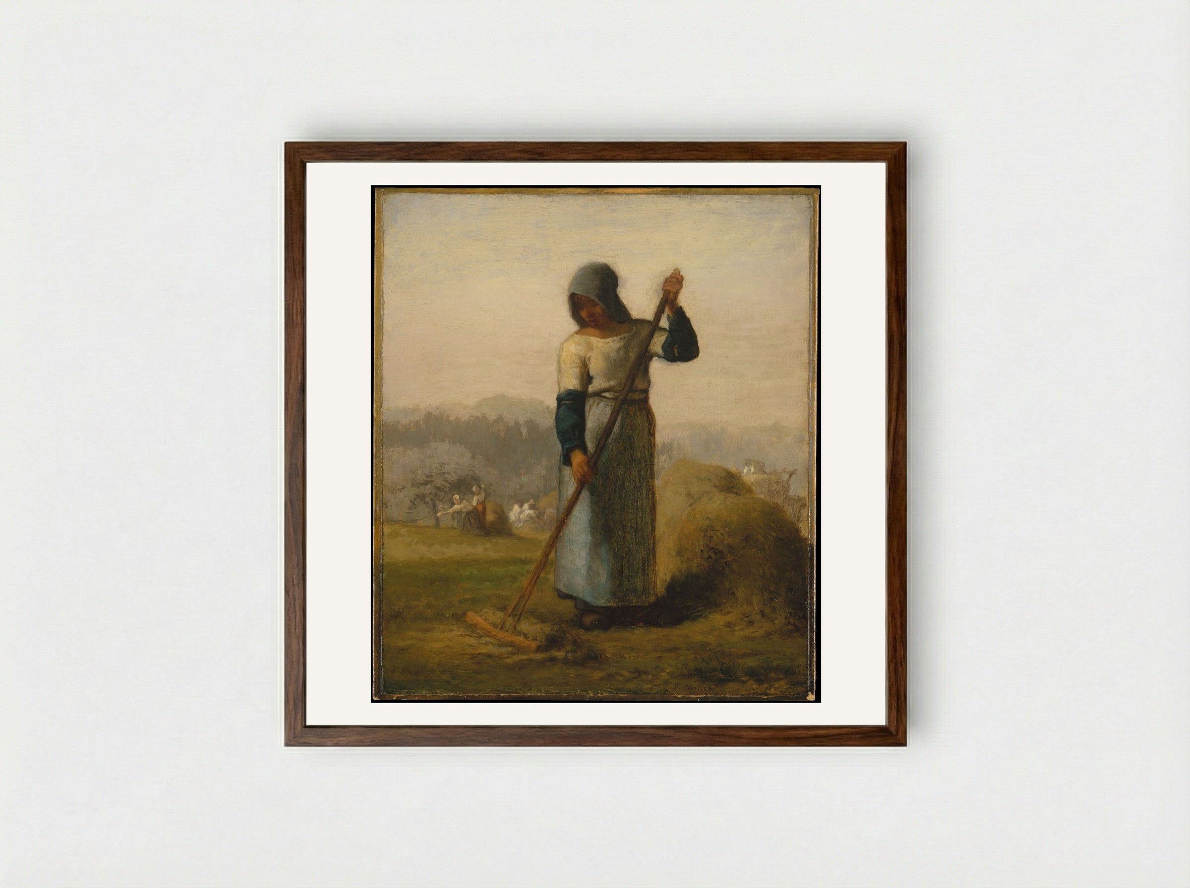 Woman with a Rake - Jean-François Millet - Framed Print Dark Wood