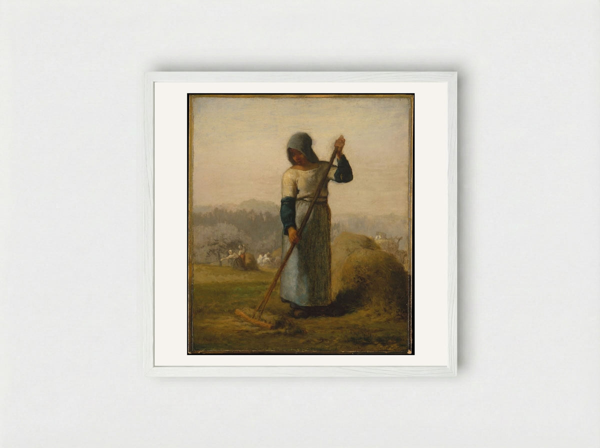 Woman with a Rake - Jean-François Millet - Framed Print White