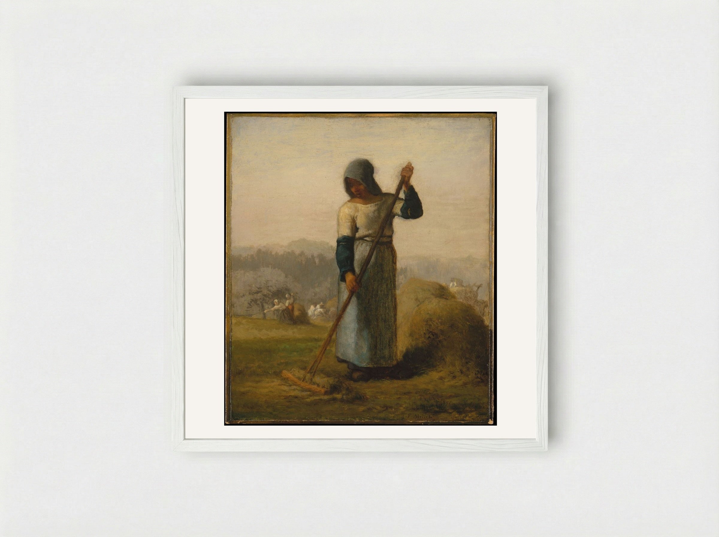 Woman with a Rake - Jean-François Millet - Framed Print White