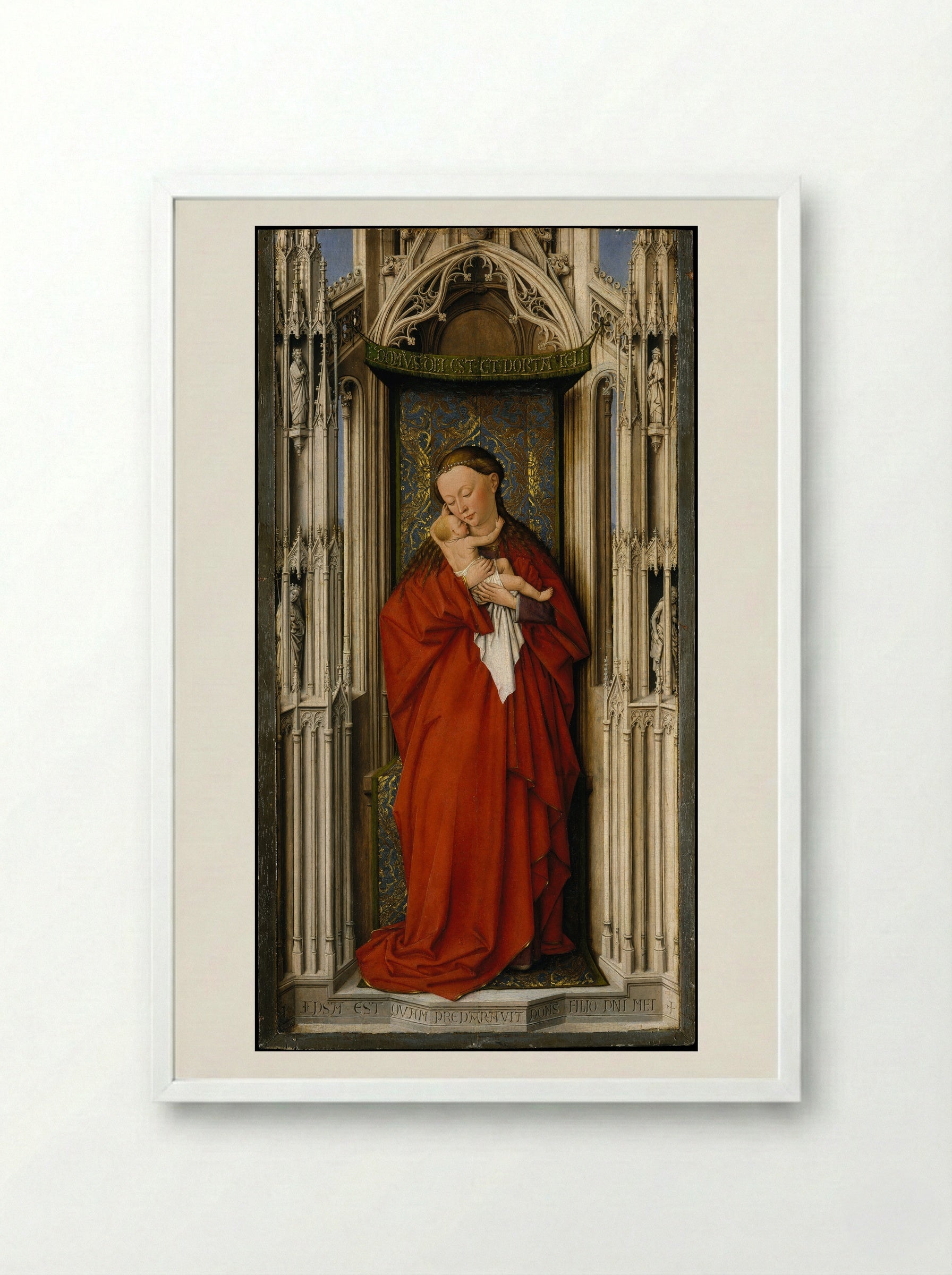 Virgin and Child in a Niche - Jan van Eyck - Framed Print White