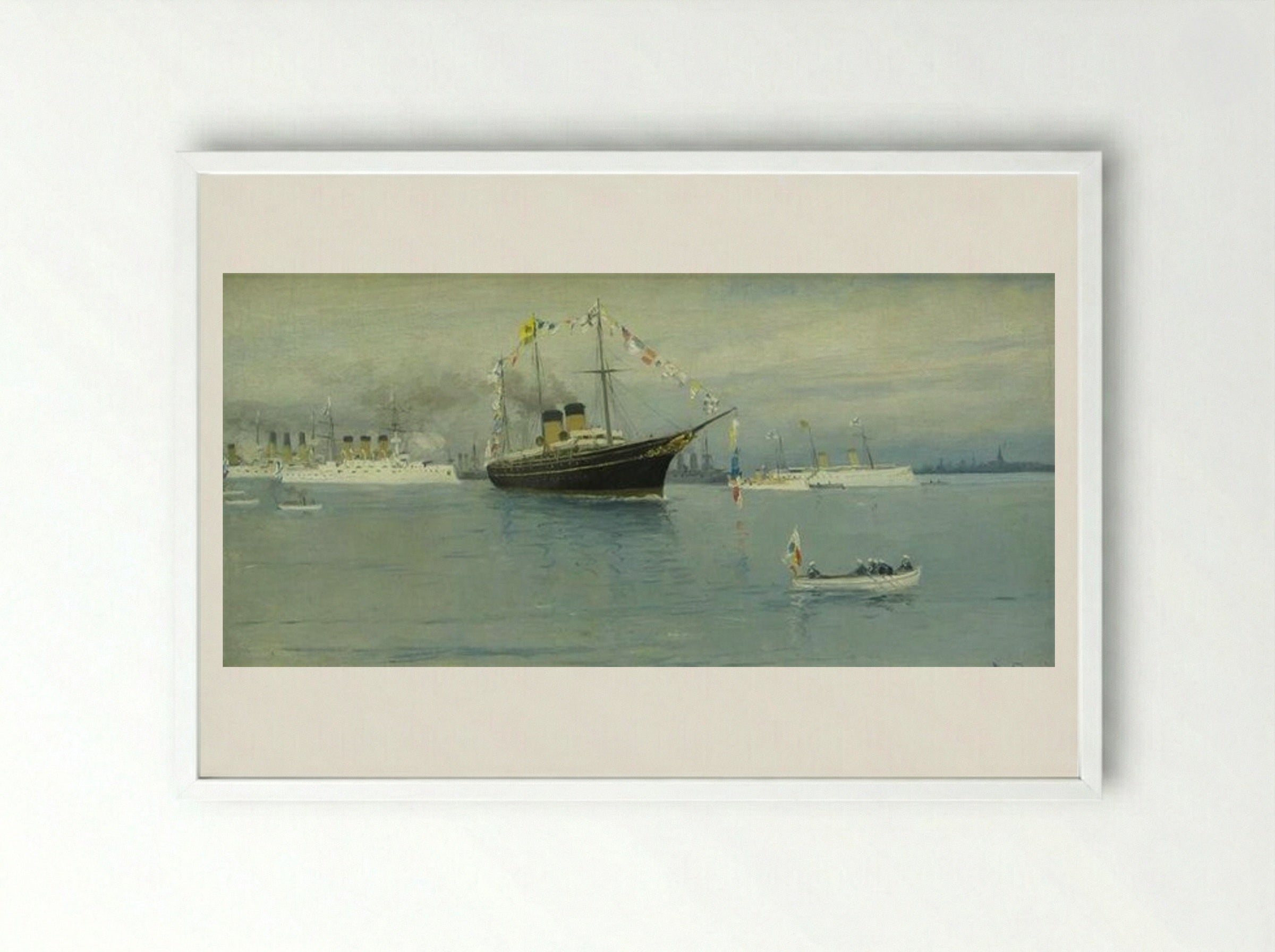Parade of the Navy. Imperial yacht Standart. - Ivan Vladimirov - Framed Print White