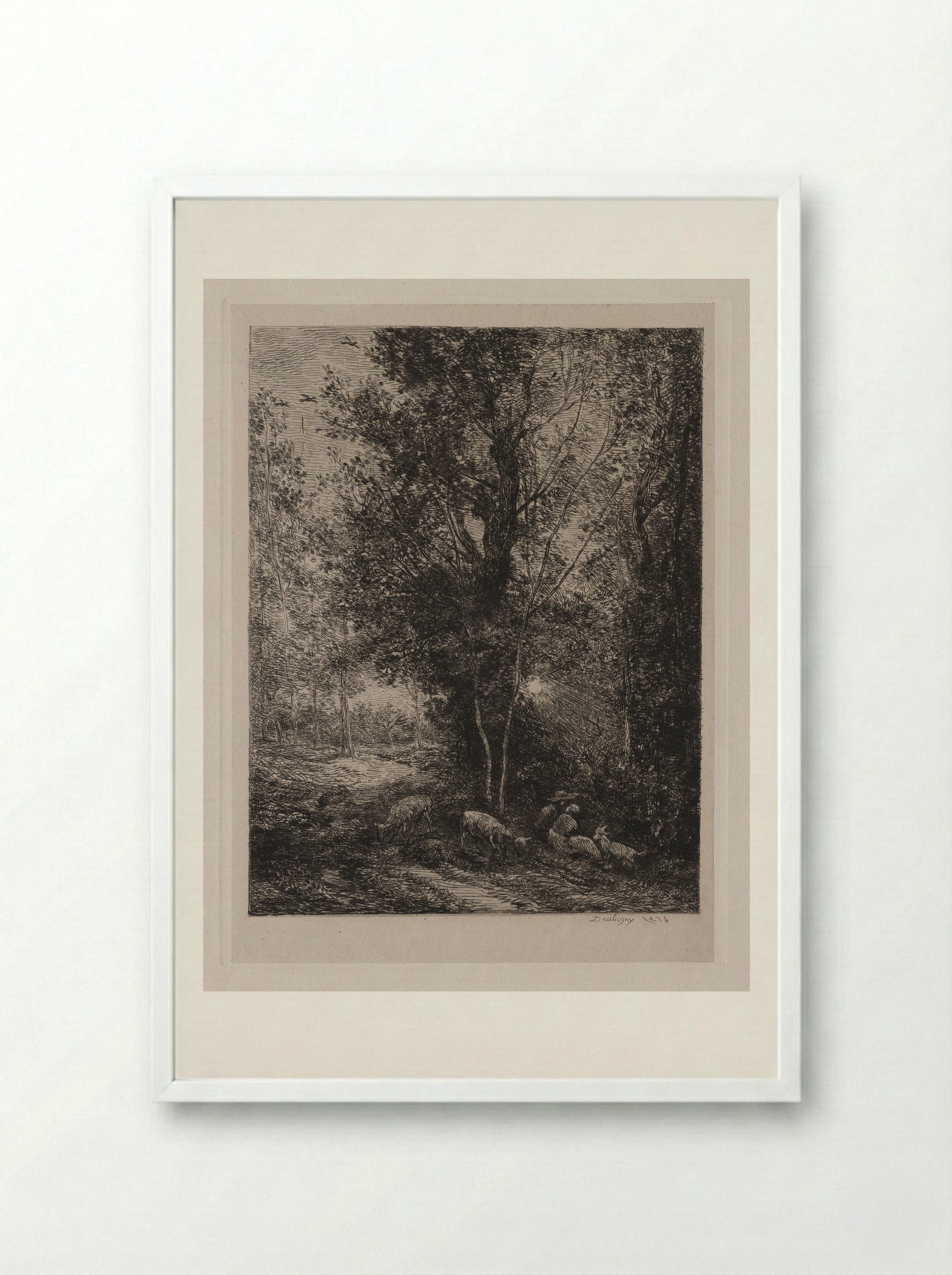 The Shepherd and the Shepherdess - Charles-François Daubigny - Framed Print White