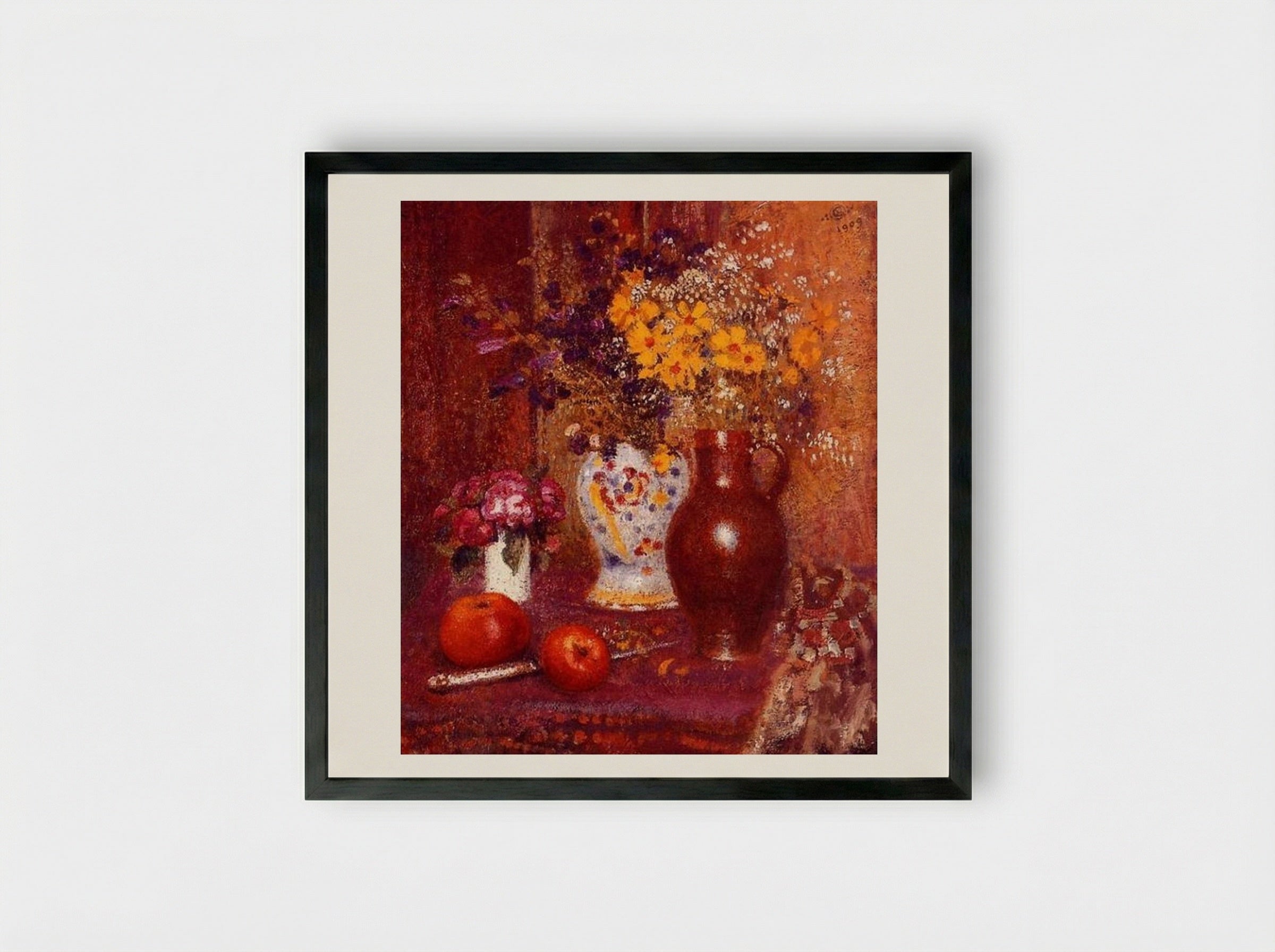 Flowers and Apples - Georges Lemmen - Framed Print Black