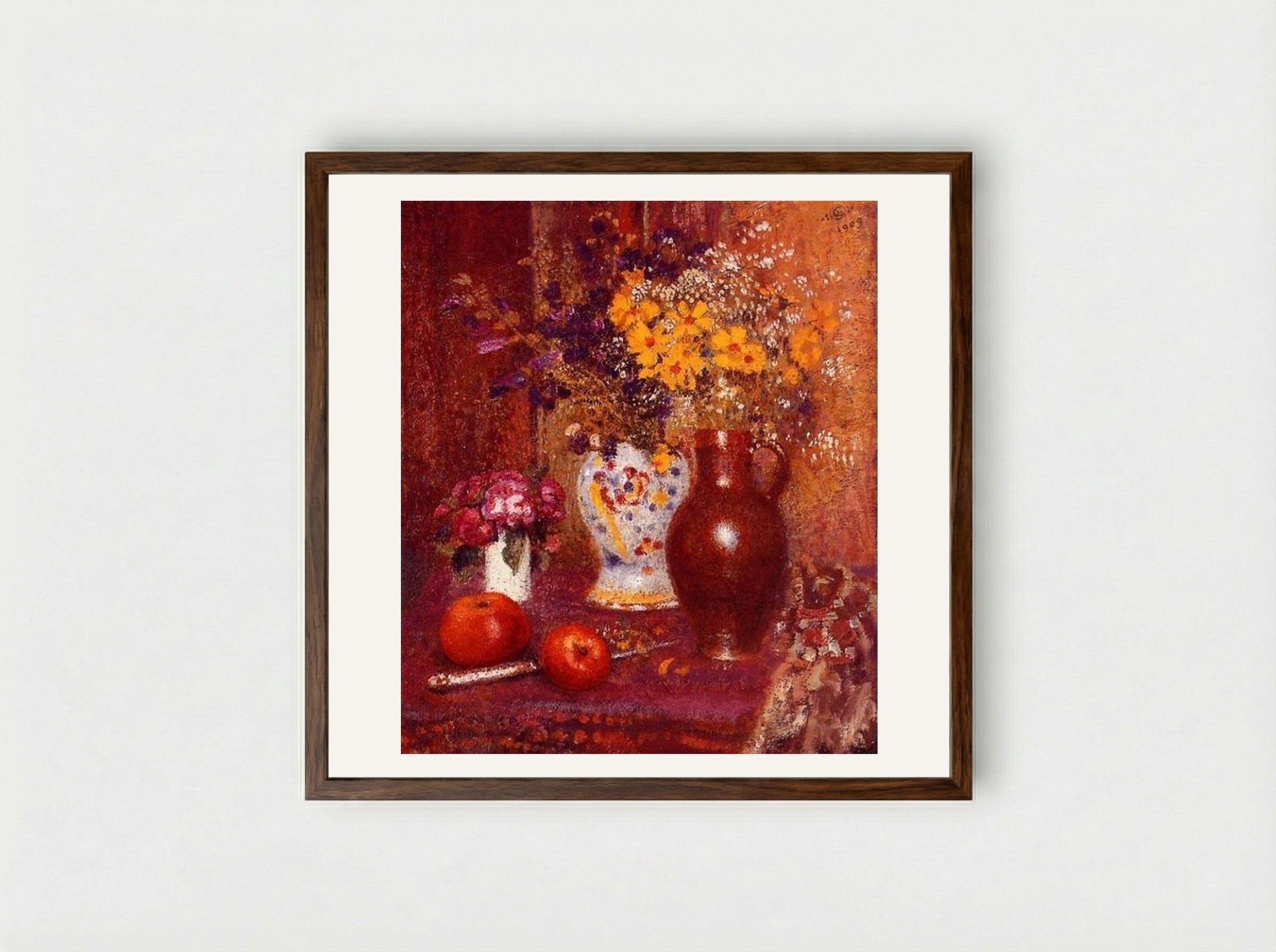 Flowers and Apples - Georges Lemmen - Framed Print Dark Wood