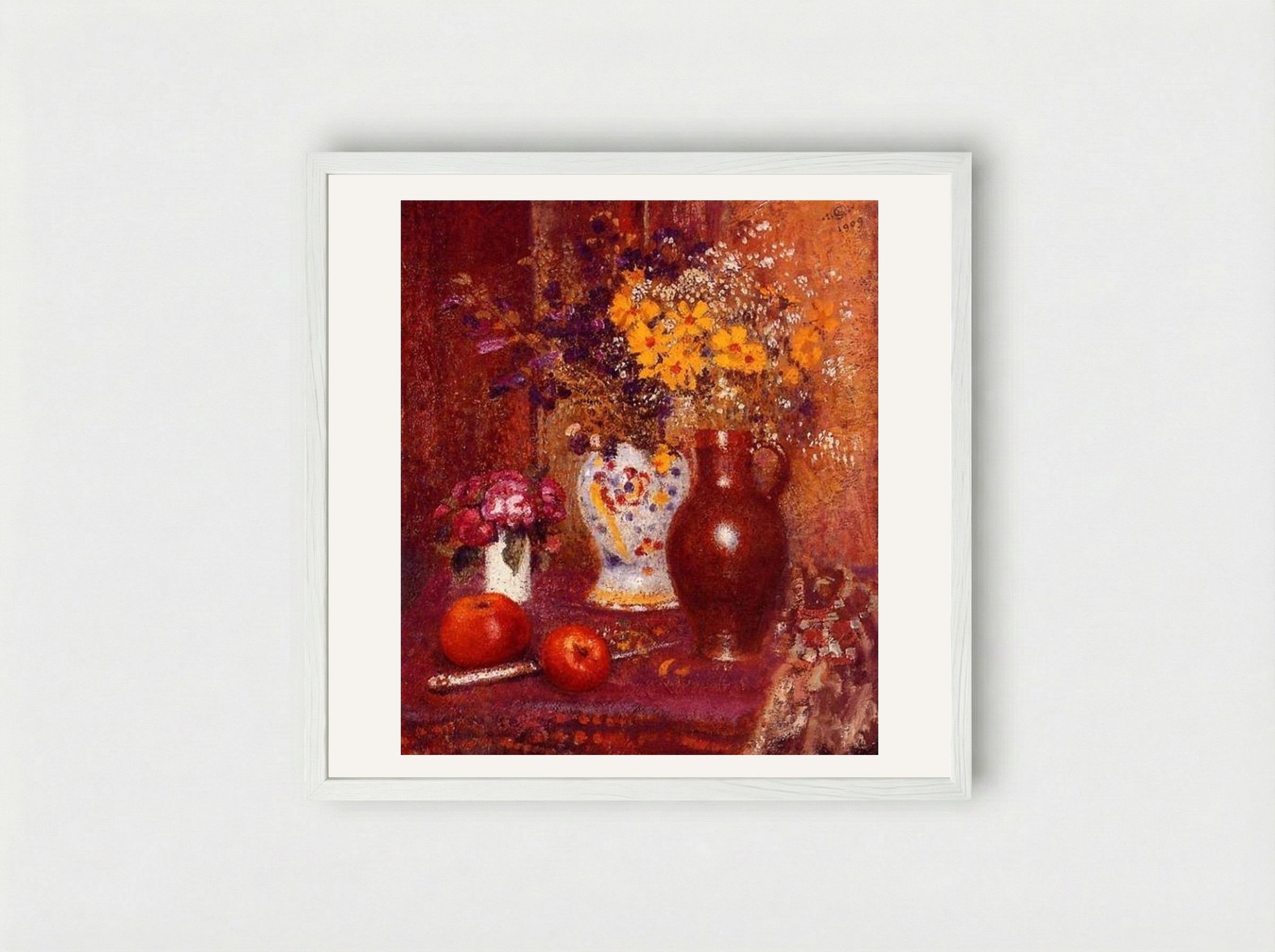 Flowers and Apples - Georges Lemmen - Framed Print White