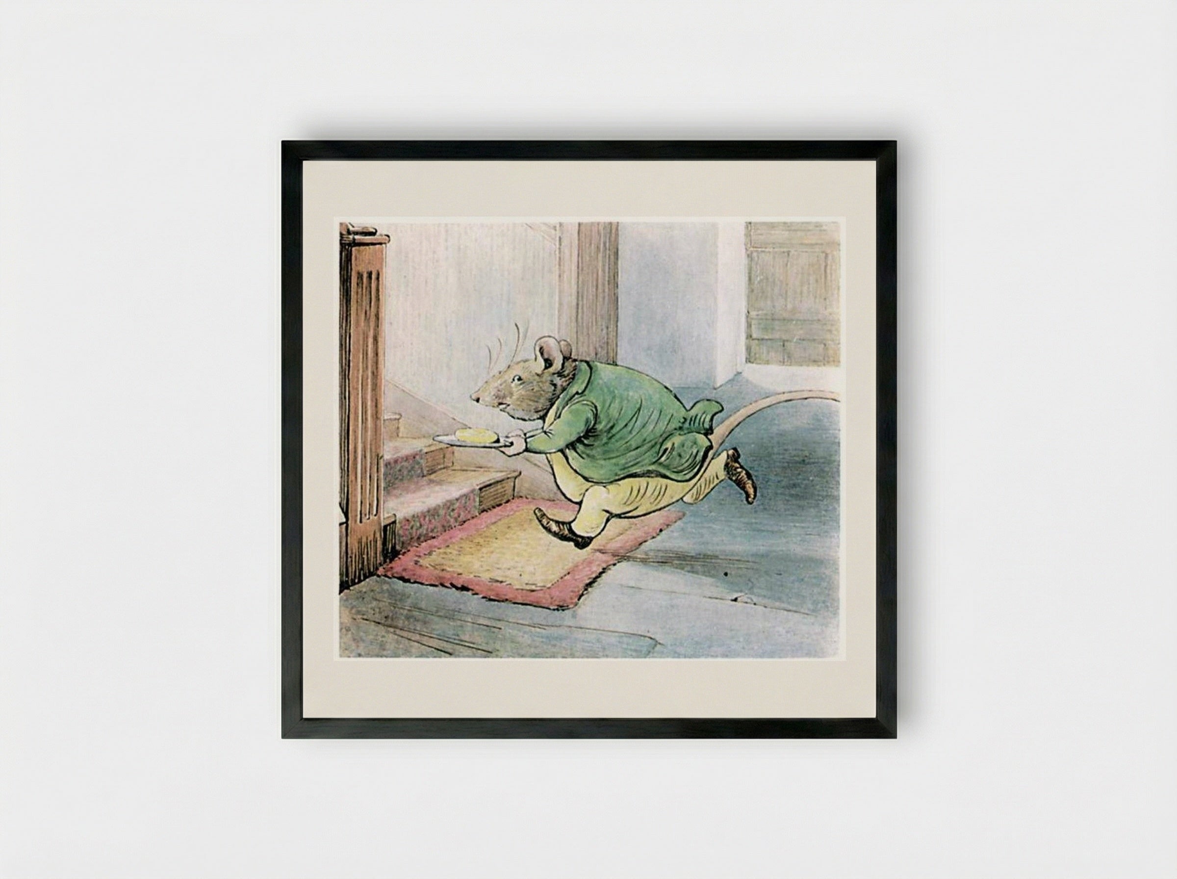 Samuel Whiskers Carrying Butter - Beatrix Potter - Framed Print Black