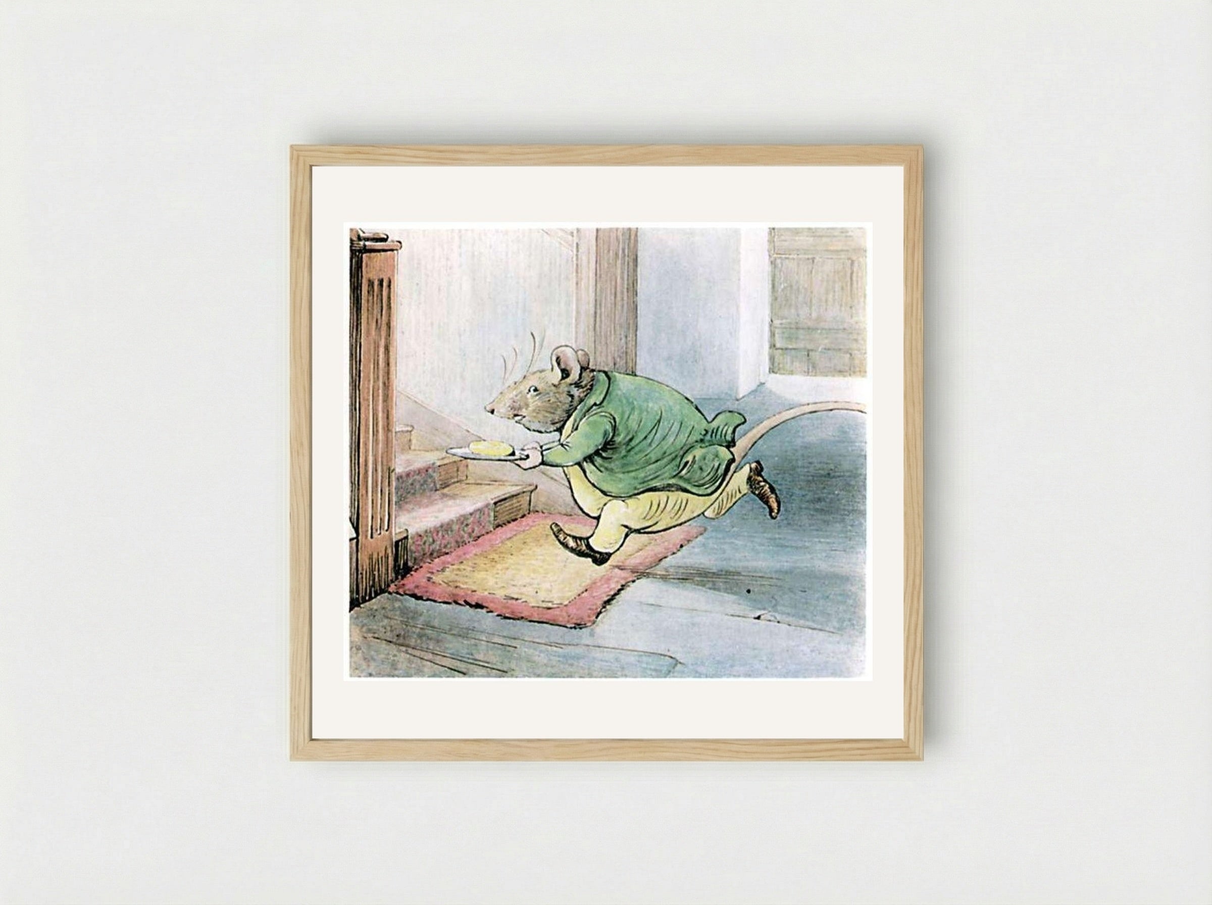 Samuel Whiskers Carrying Butter - Beatrix Potter - Framed Print Wood