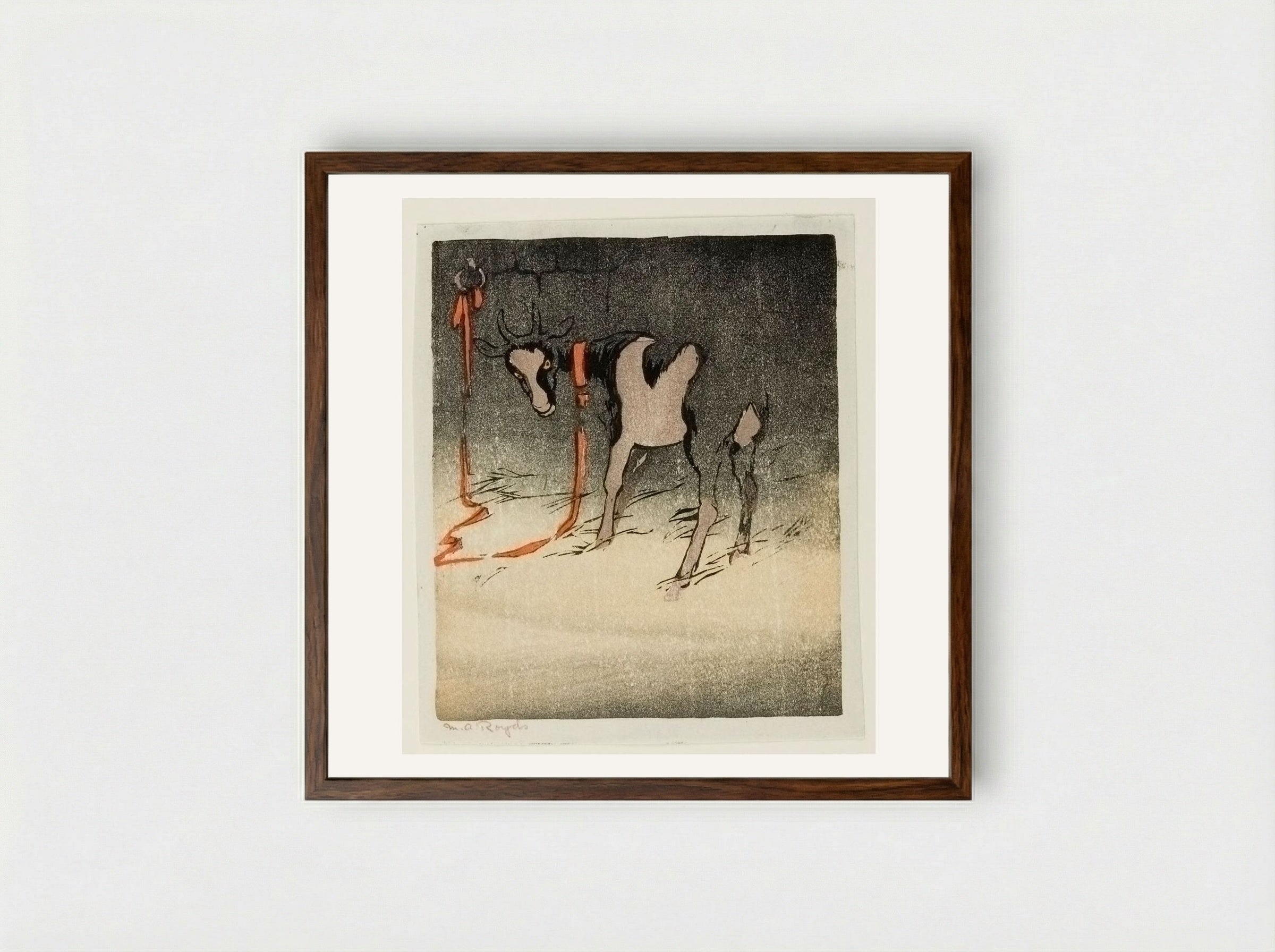 The Red Tether - Mabel Royds - Framed Print Dark Wood