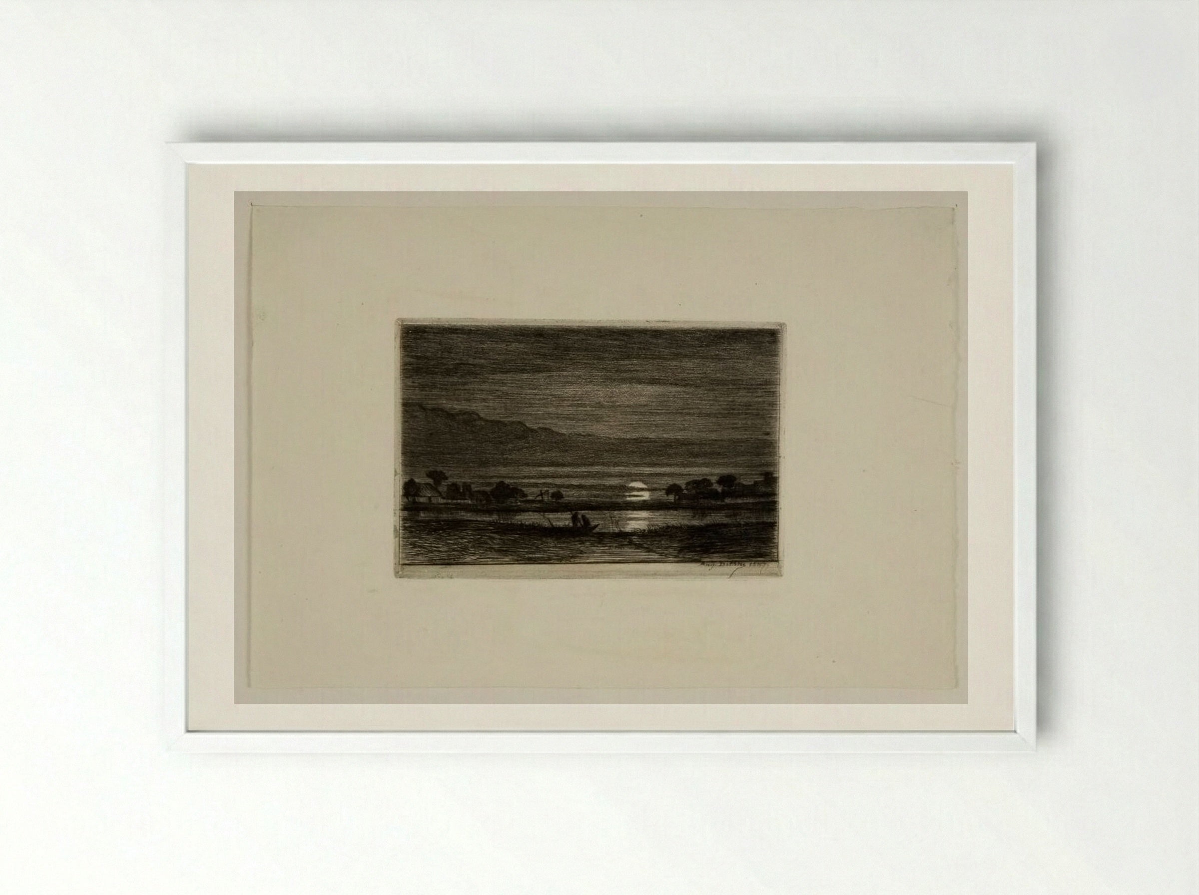 Landscape by Moonlight - Auguste Delâtre - Framed Print White