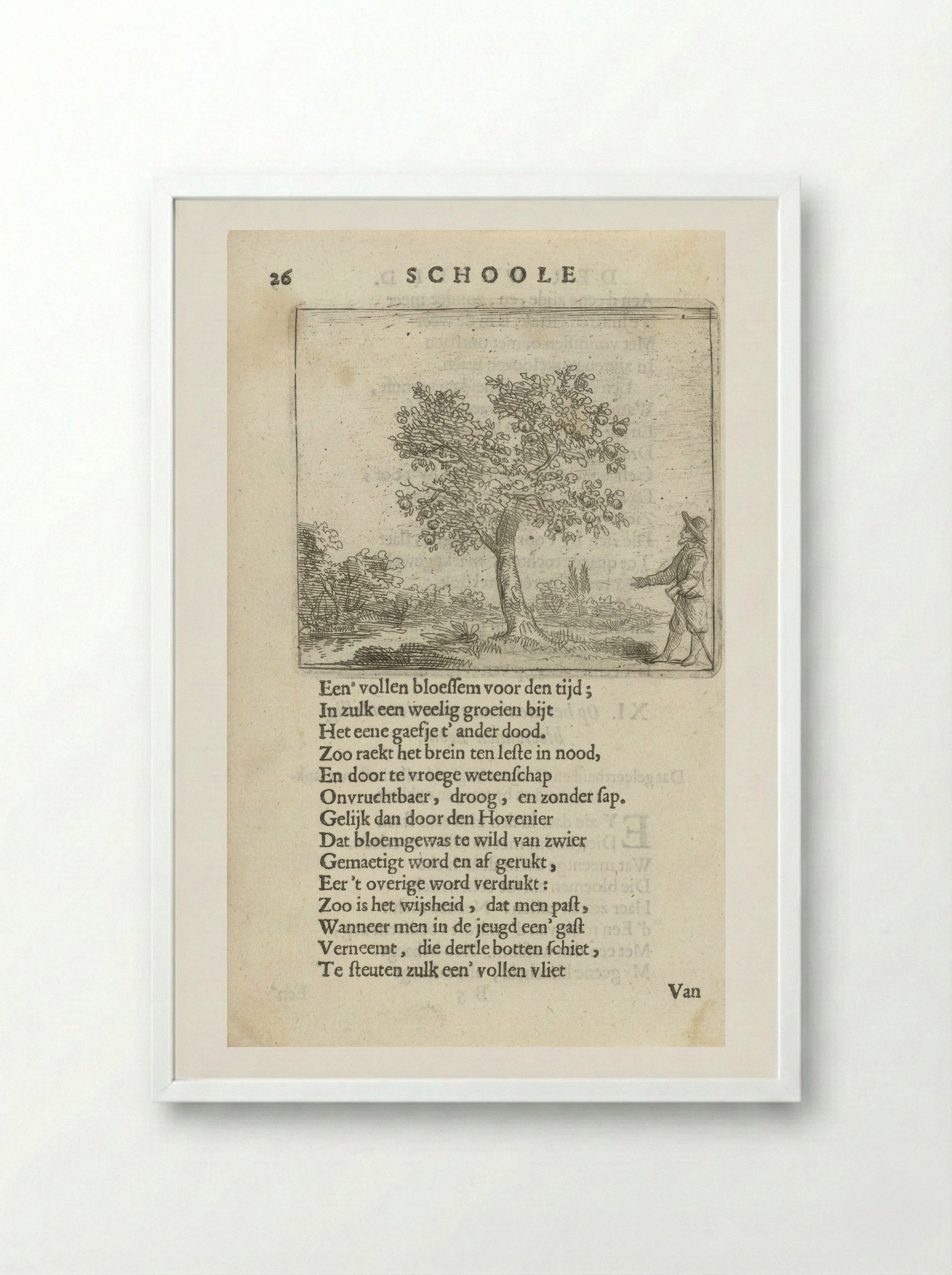 Figuur bij een appelboom - Arnold Houbraken - Framed Print White