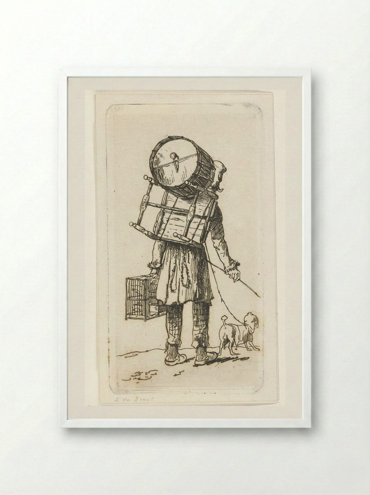 Straatmuzikant met hond - Jacobus Ludovicus Cornet - Framed Print White