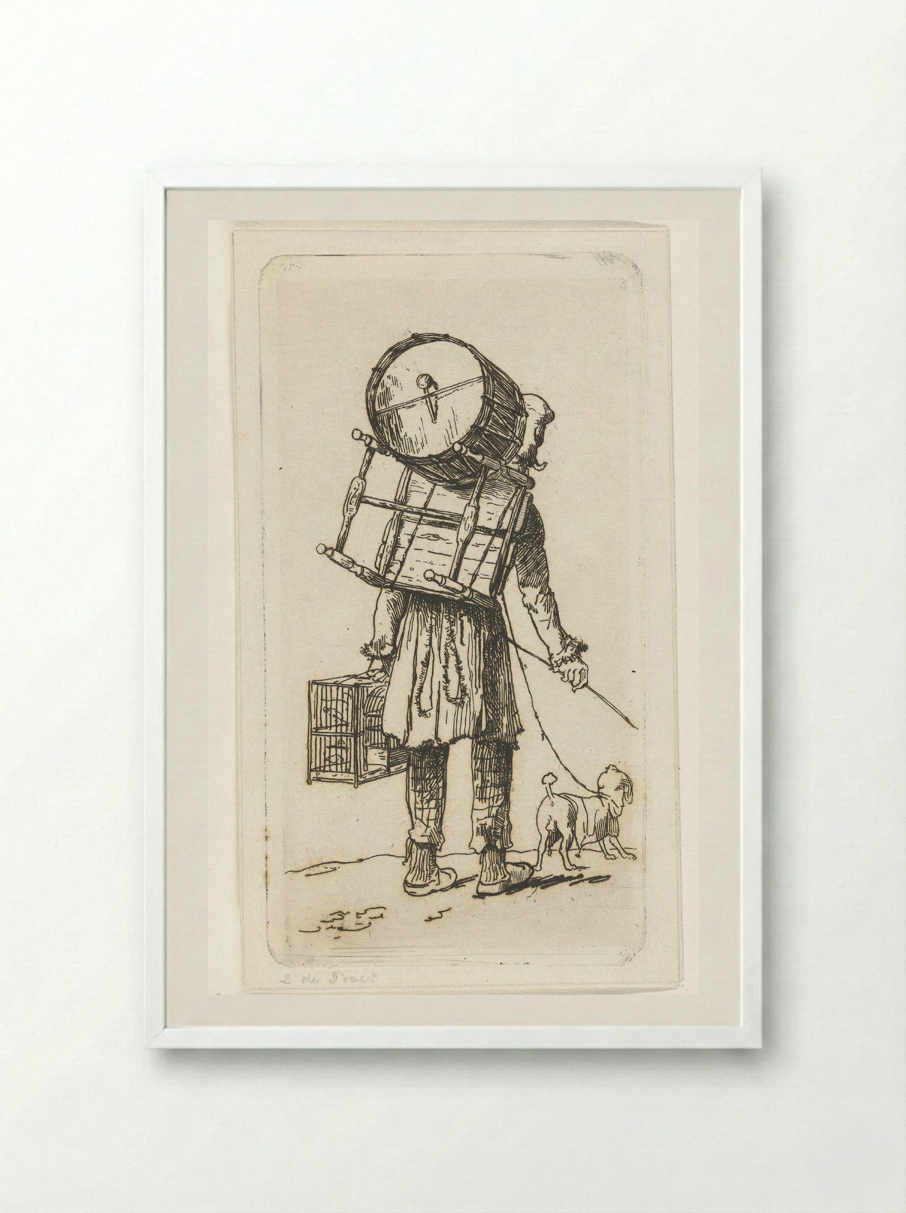 Straatmuzikant met hond - Jacobus Ludovicus Cornet - Framed Print White