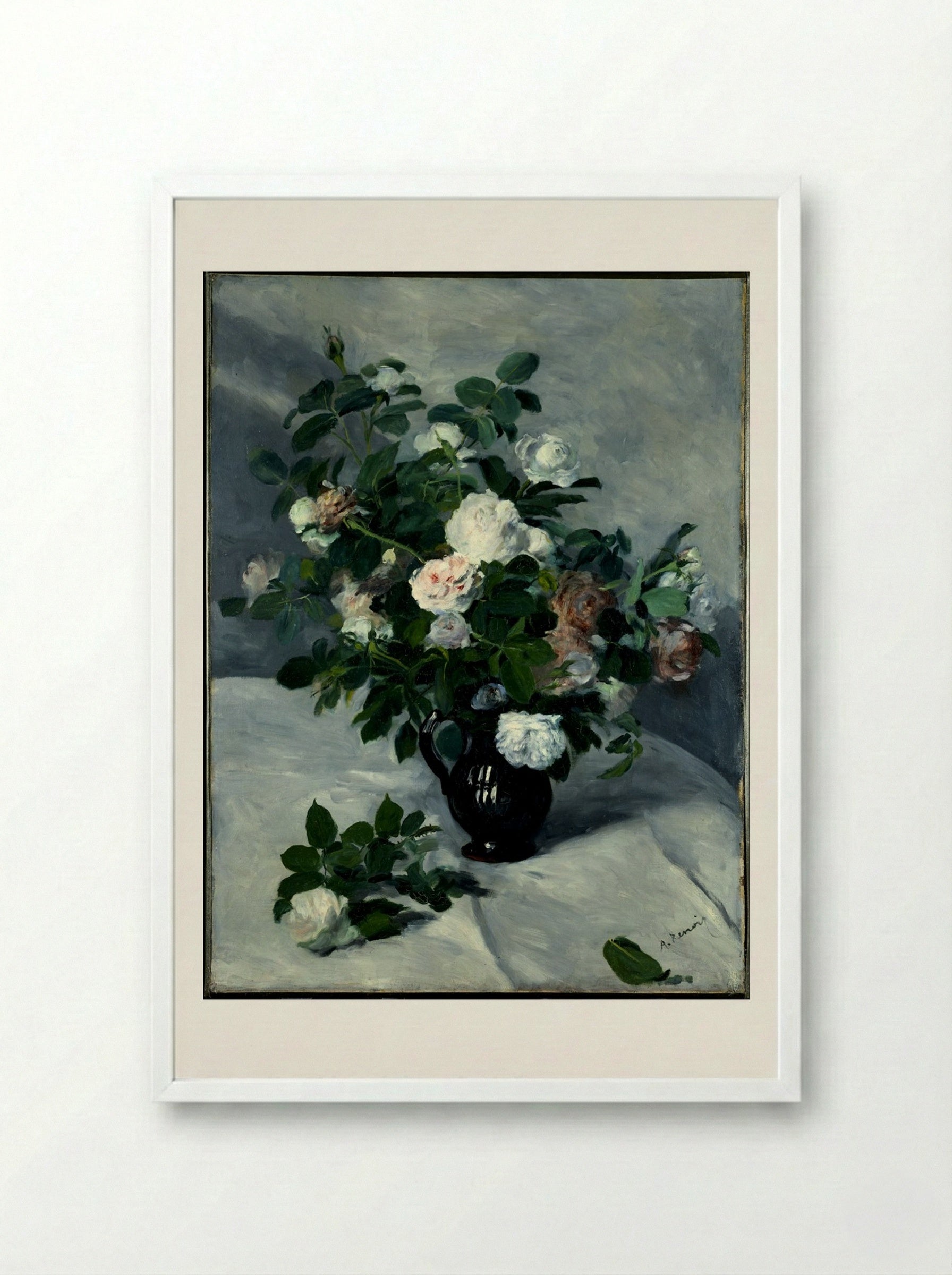 Still Life with Roses - Pierre-Auguste Renoir - Framed Print White