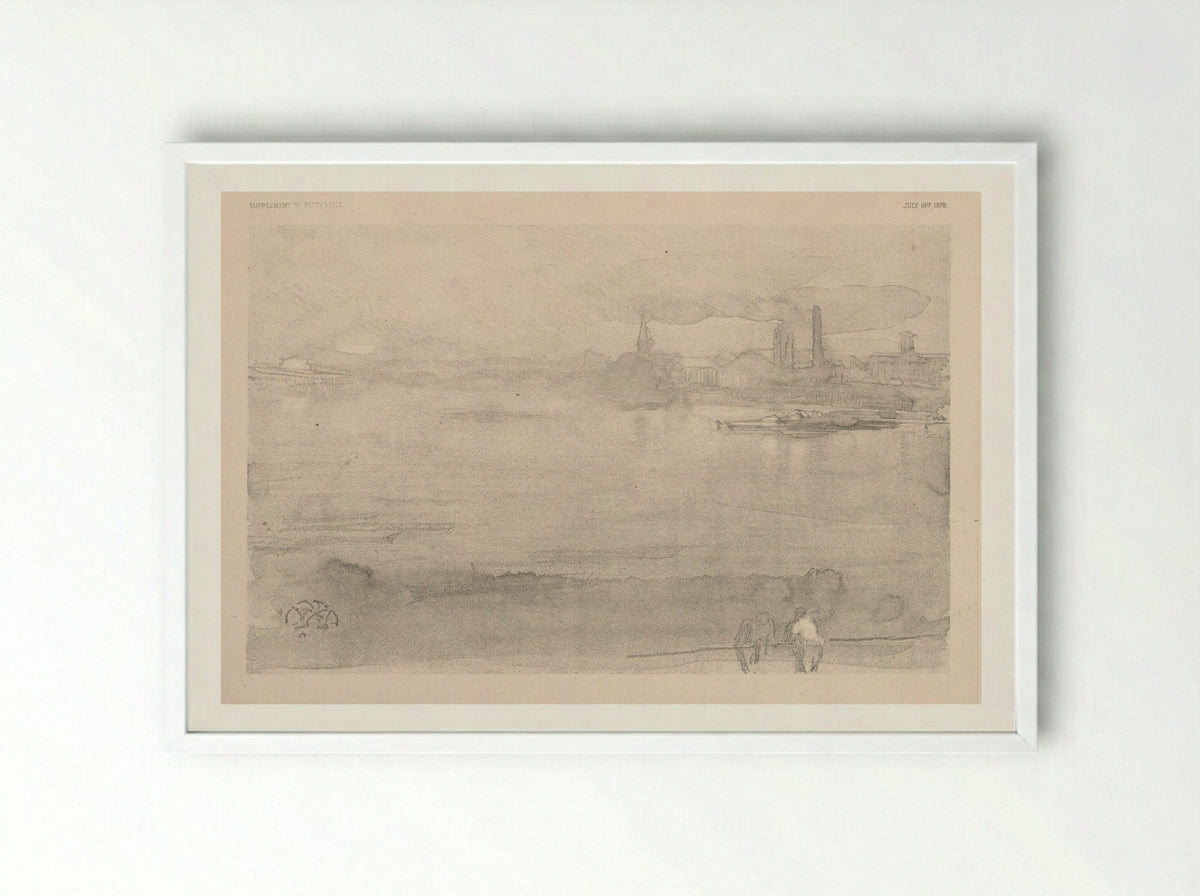 Early Morning: The Thames at Battersea - James McNeill Whistler - Framed Print White