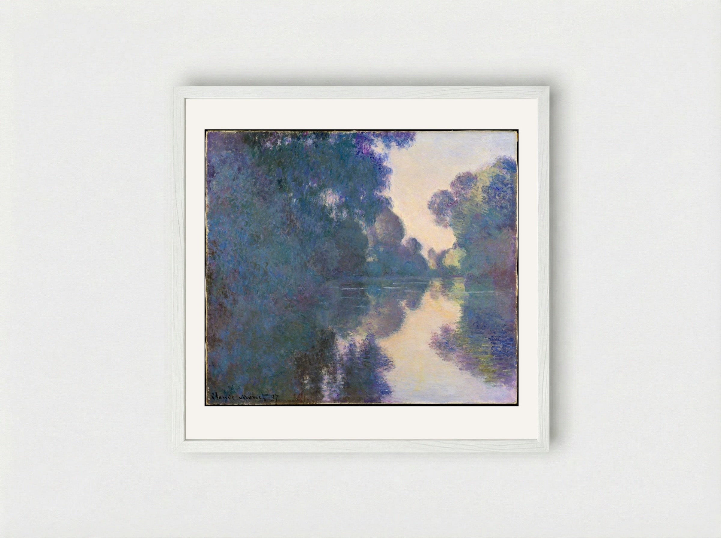Morning on the Seine near Giverny - Claude Monet - Framed Print White