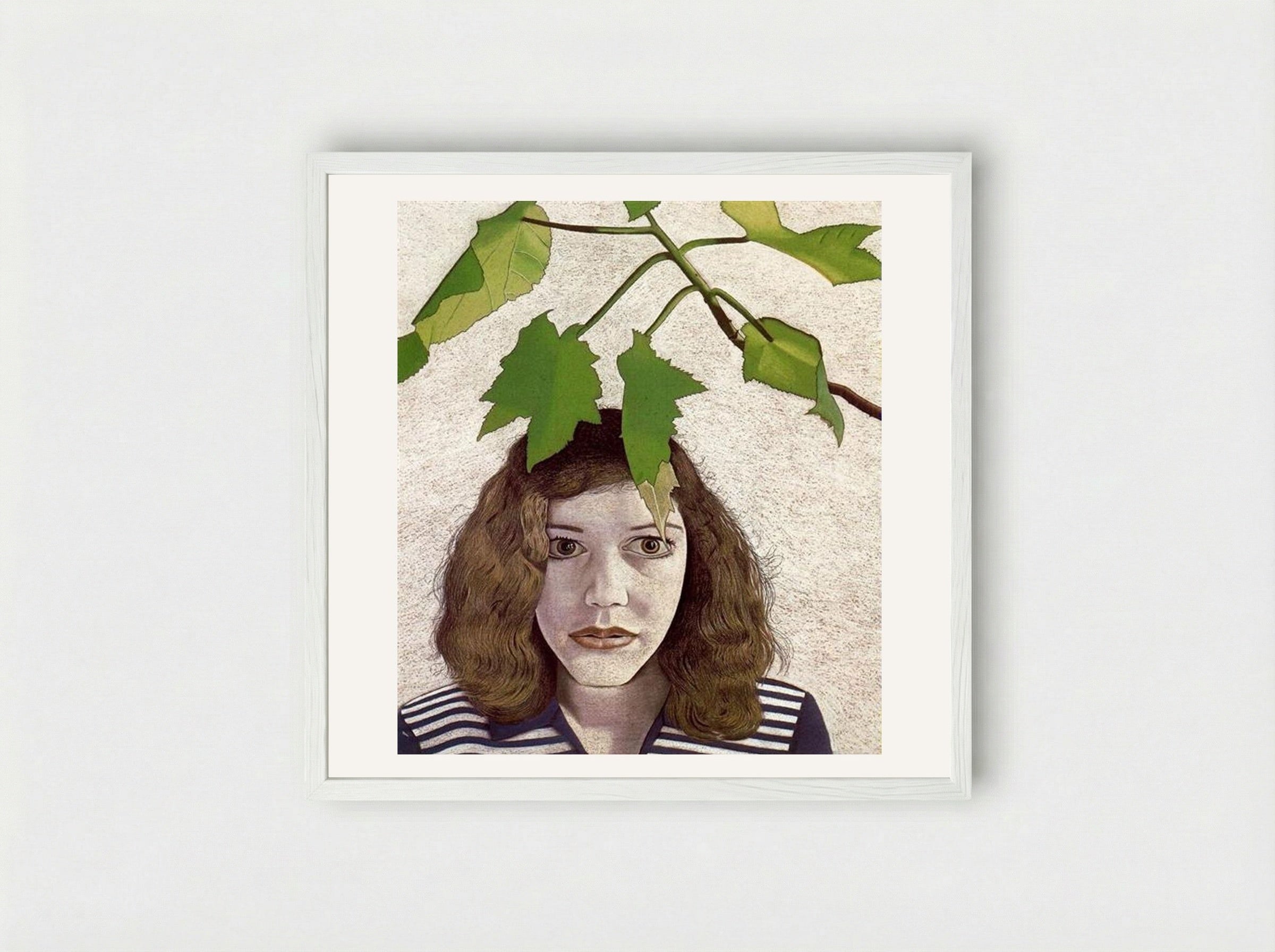 Girl with Leaves - Lucian Freud - Framed Print White