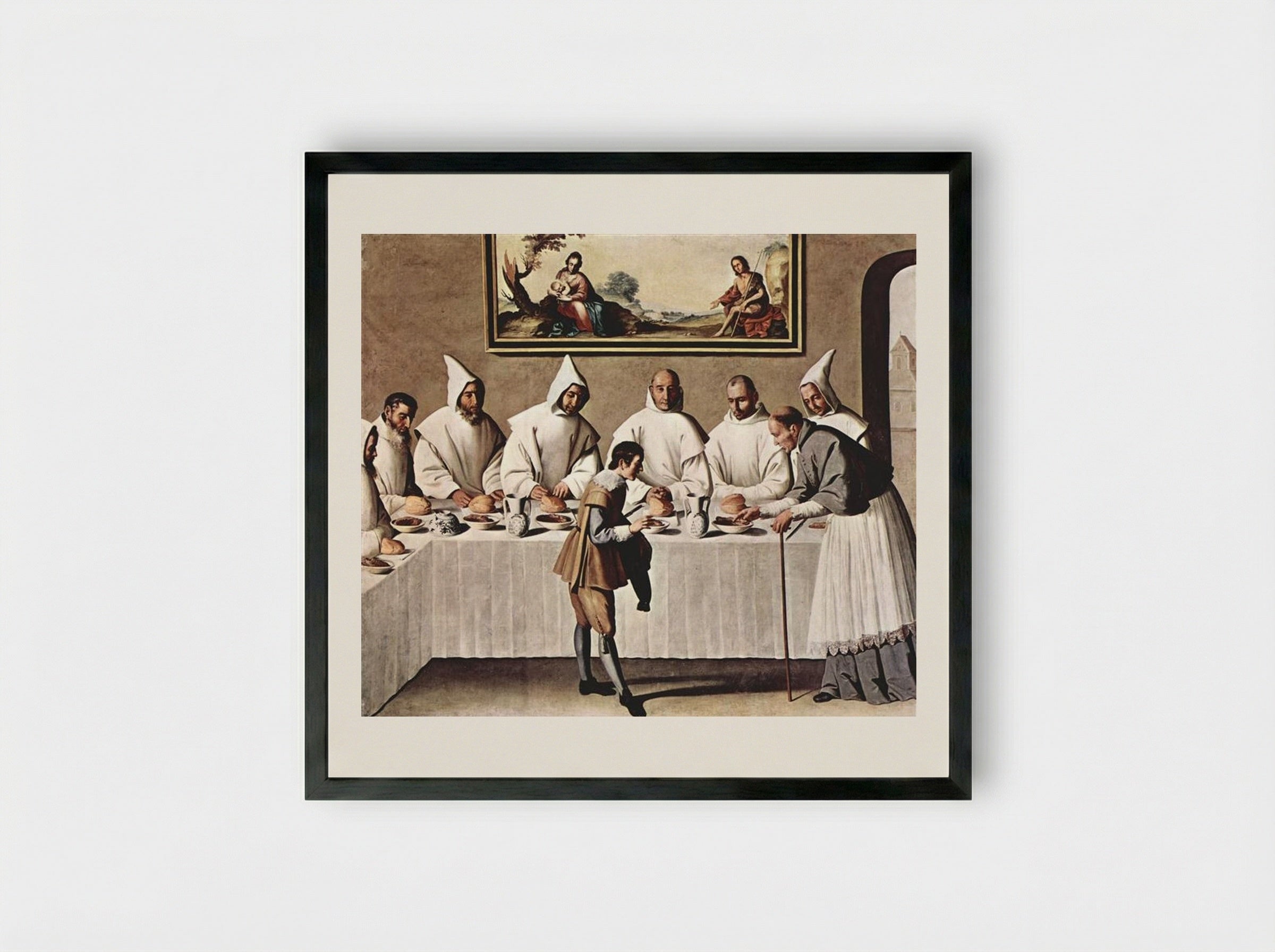 St. Hugh of Cluny in the Refectory of the Carthusians - Francisco de Zurbarán - Framed Print Black