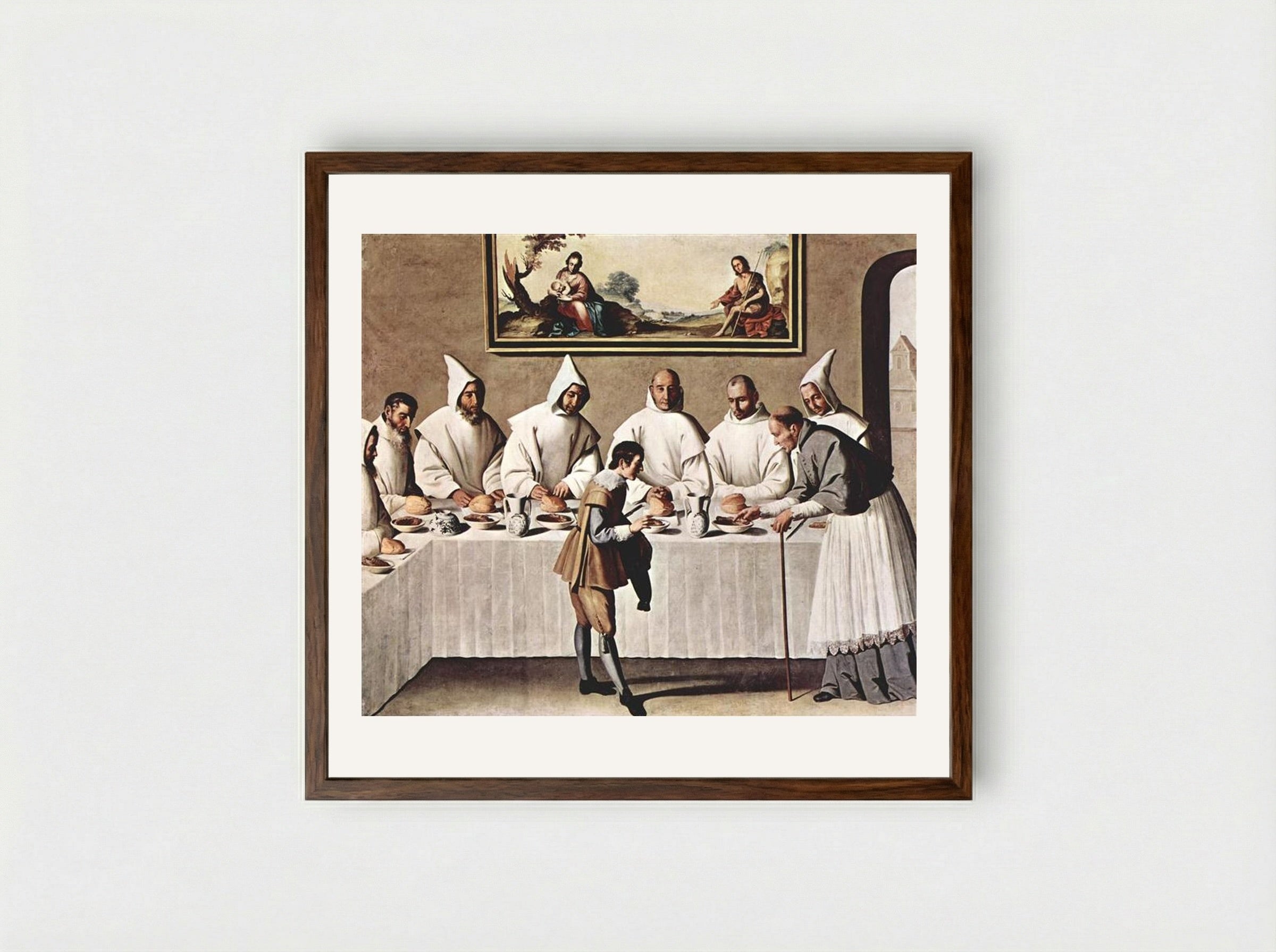 St. Hugh of Cluny in the Refectory of the Carthusians - Francisco de Zurbarán - Framed Print Dark Wood
