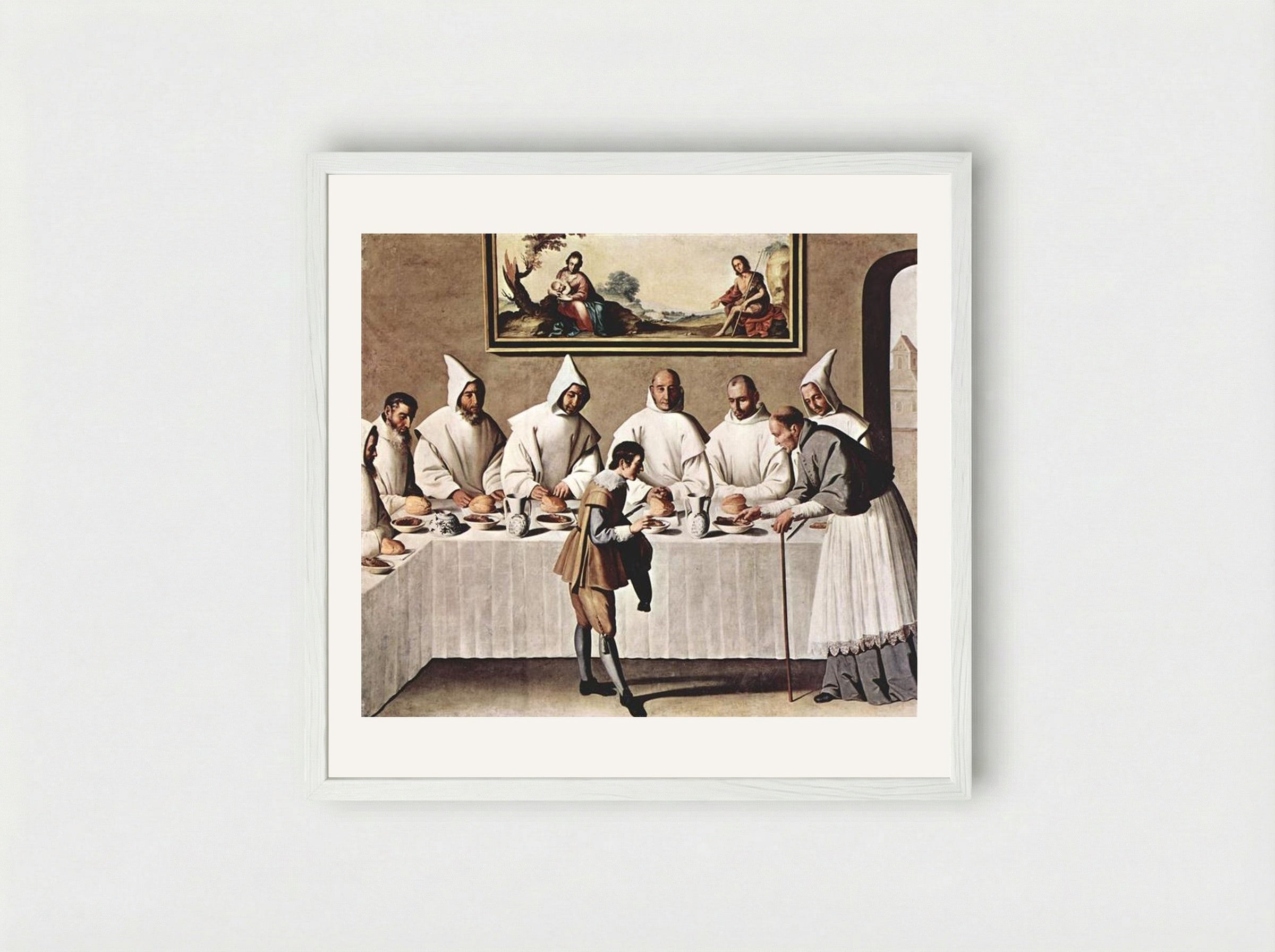 St. Hugh of Cluny in the Refectory of the Carthusians - Francisco de Zurbarán - Framed Print White